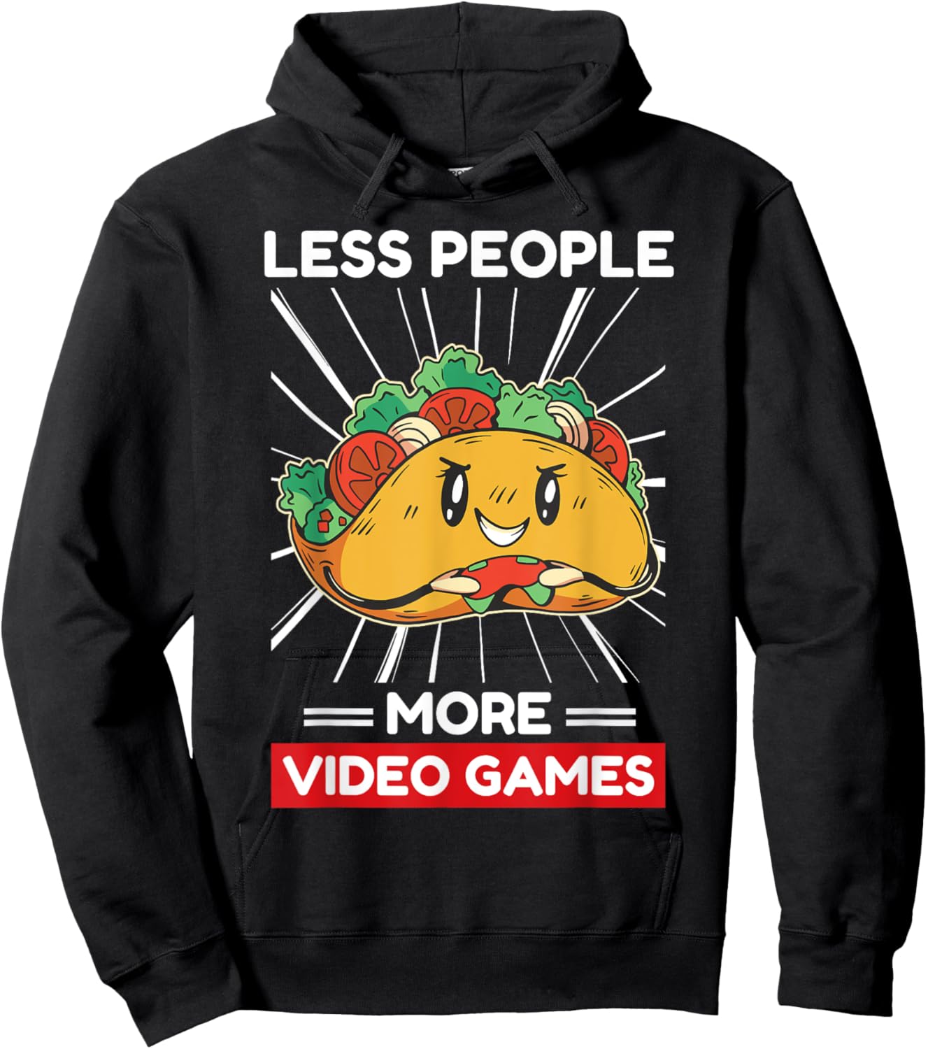 Cute Kawaii Taco Less People More Video Games Hoodie - Hoodie | Black