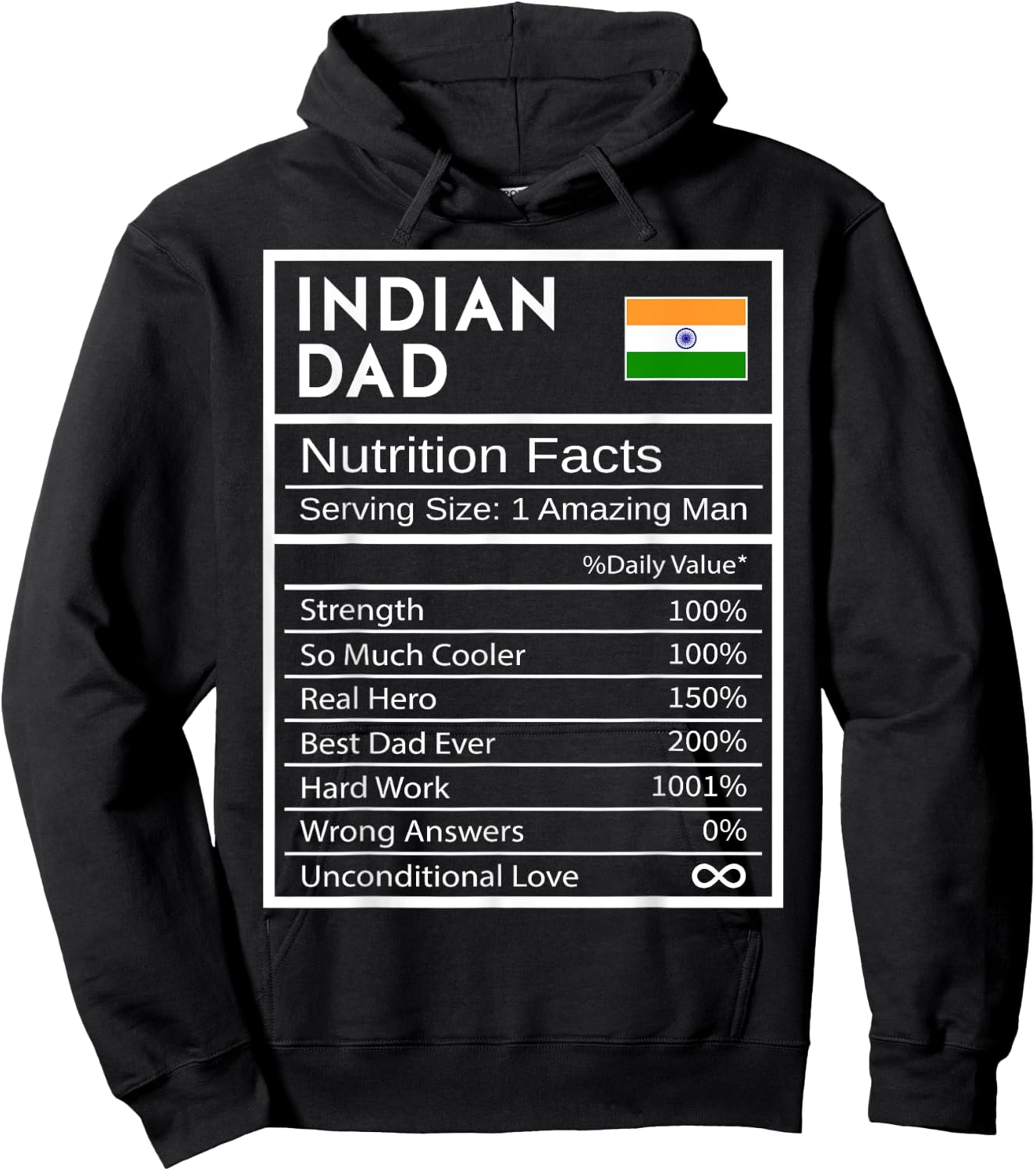 Indian Dad Nutrition Facts National Pride Gift Dad Hoodie - Hoodie | Black