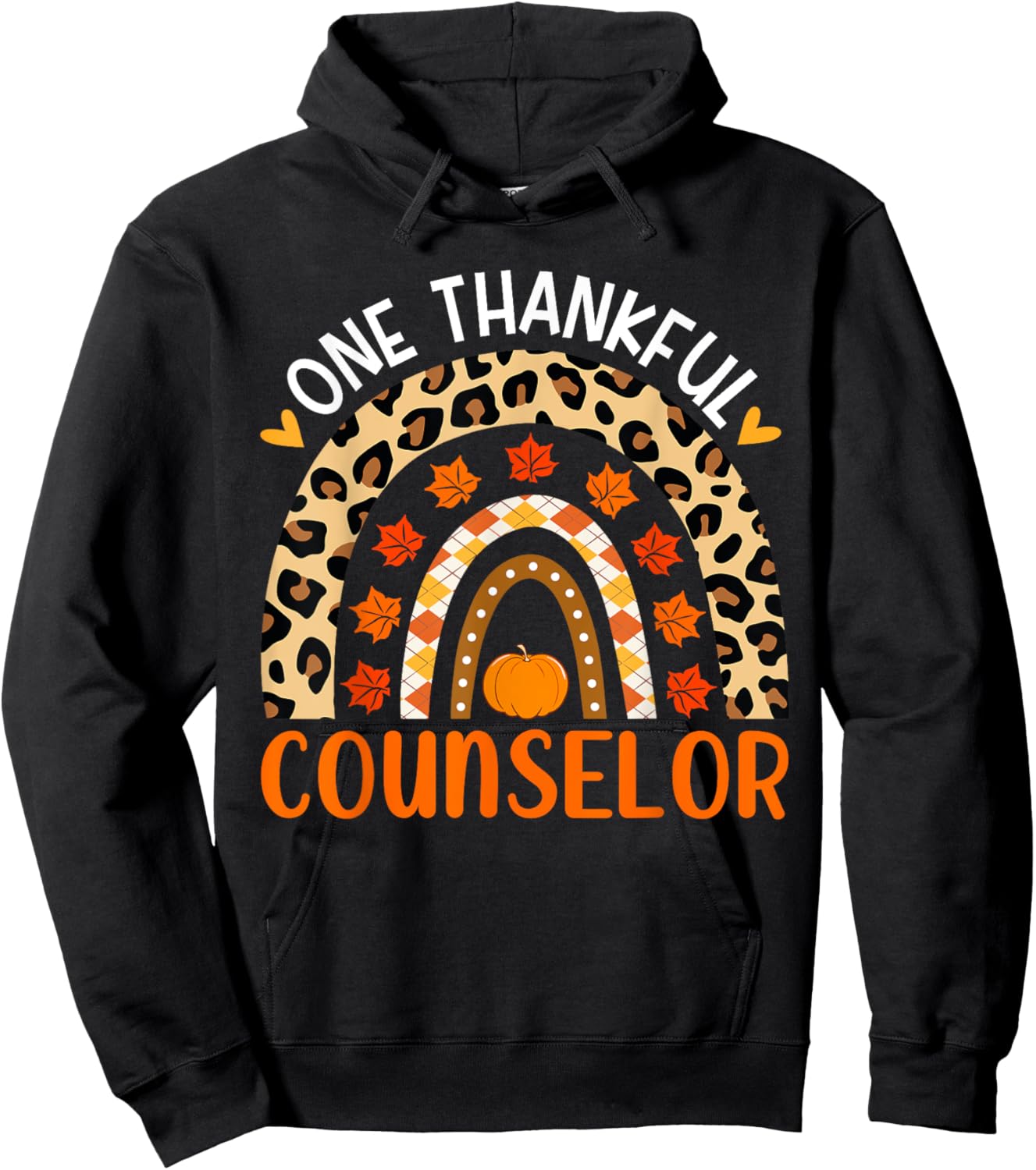 One Thankful Counselor Thanksgiving Rainbow Counselor Fall Hoodie - Hoodie | Black
