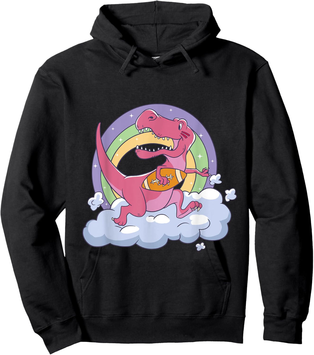 Cute T-Rex Dinosaur Playing Football Cartoon Sports Graphic Hoodie - Hoodie | Black