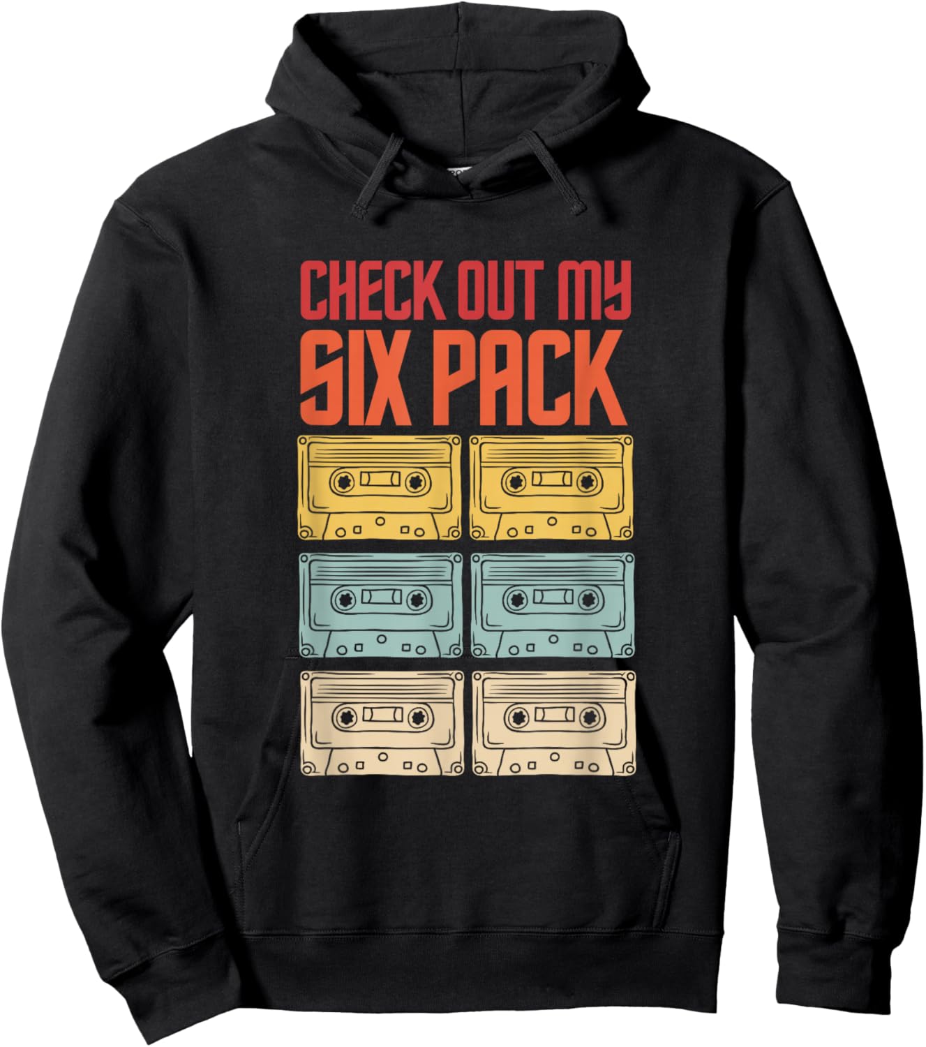 Check Out My Six Pack Old Tapes Retro Vintage Sunset Hoodie - Hoodie | Black