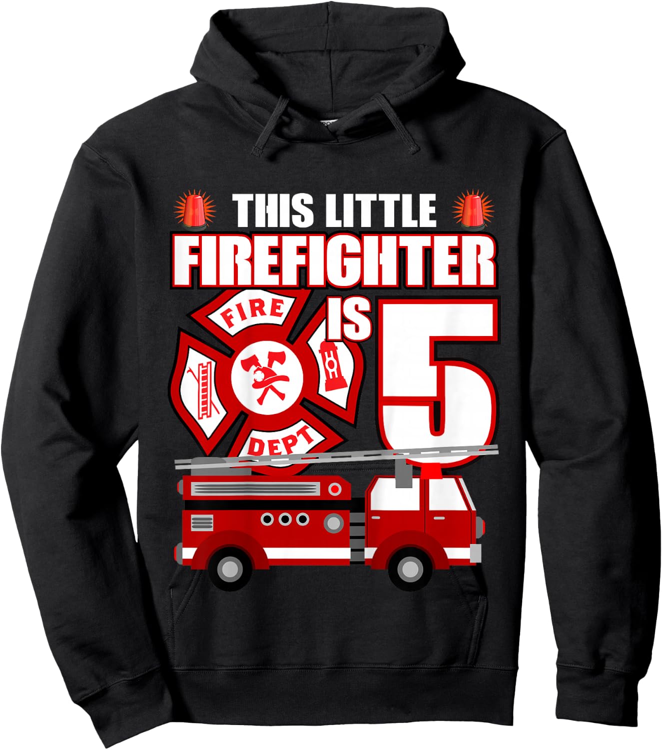 5 Year Old Firefighter Birthday Party Fire Truck 5th Gift Hoodie - Hoodie | Black
