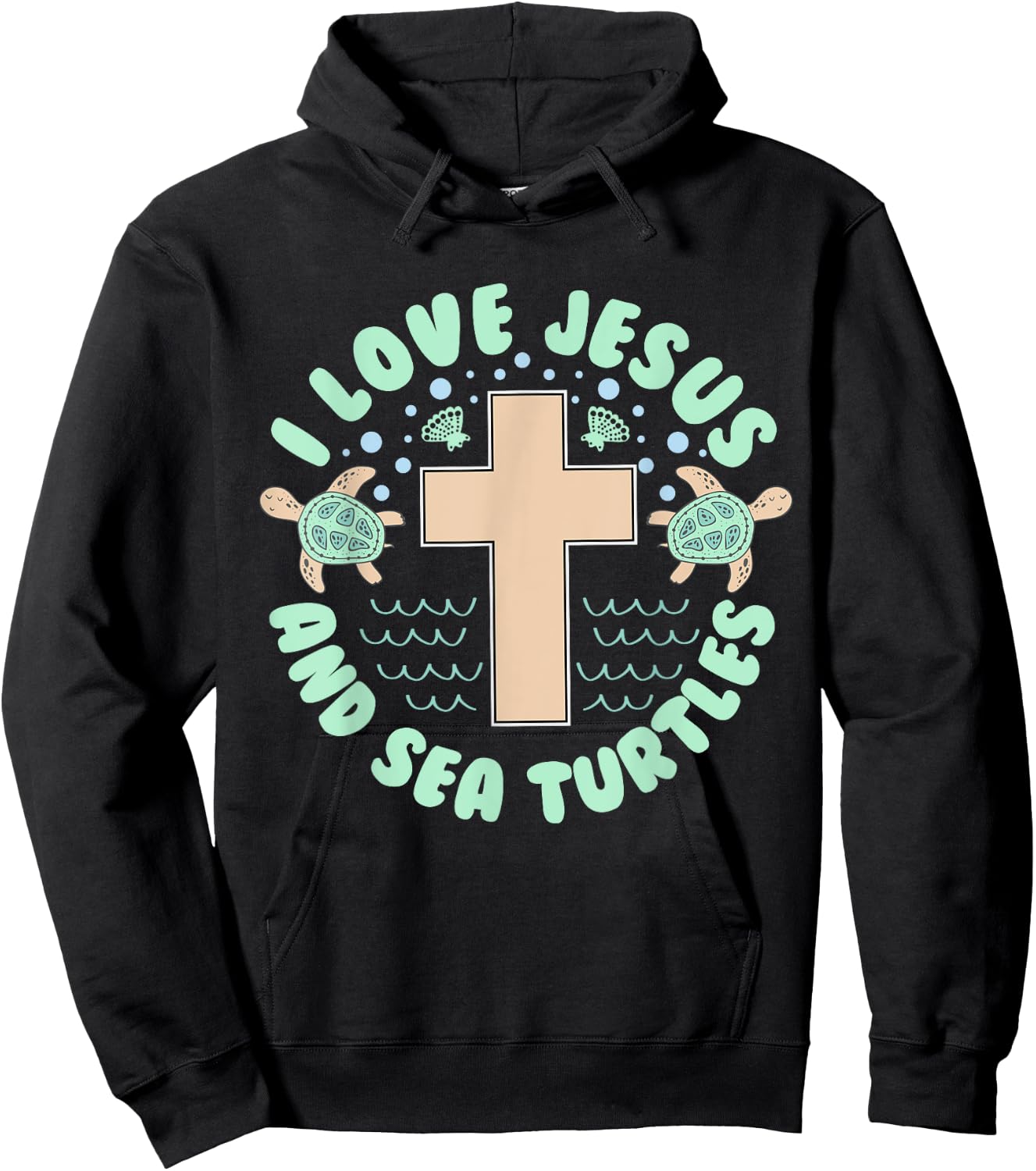 I Love Jesus & Sea Turtles Christian Faith Cross Beach Gift Hoodie - Hoodie | Black