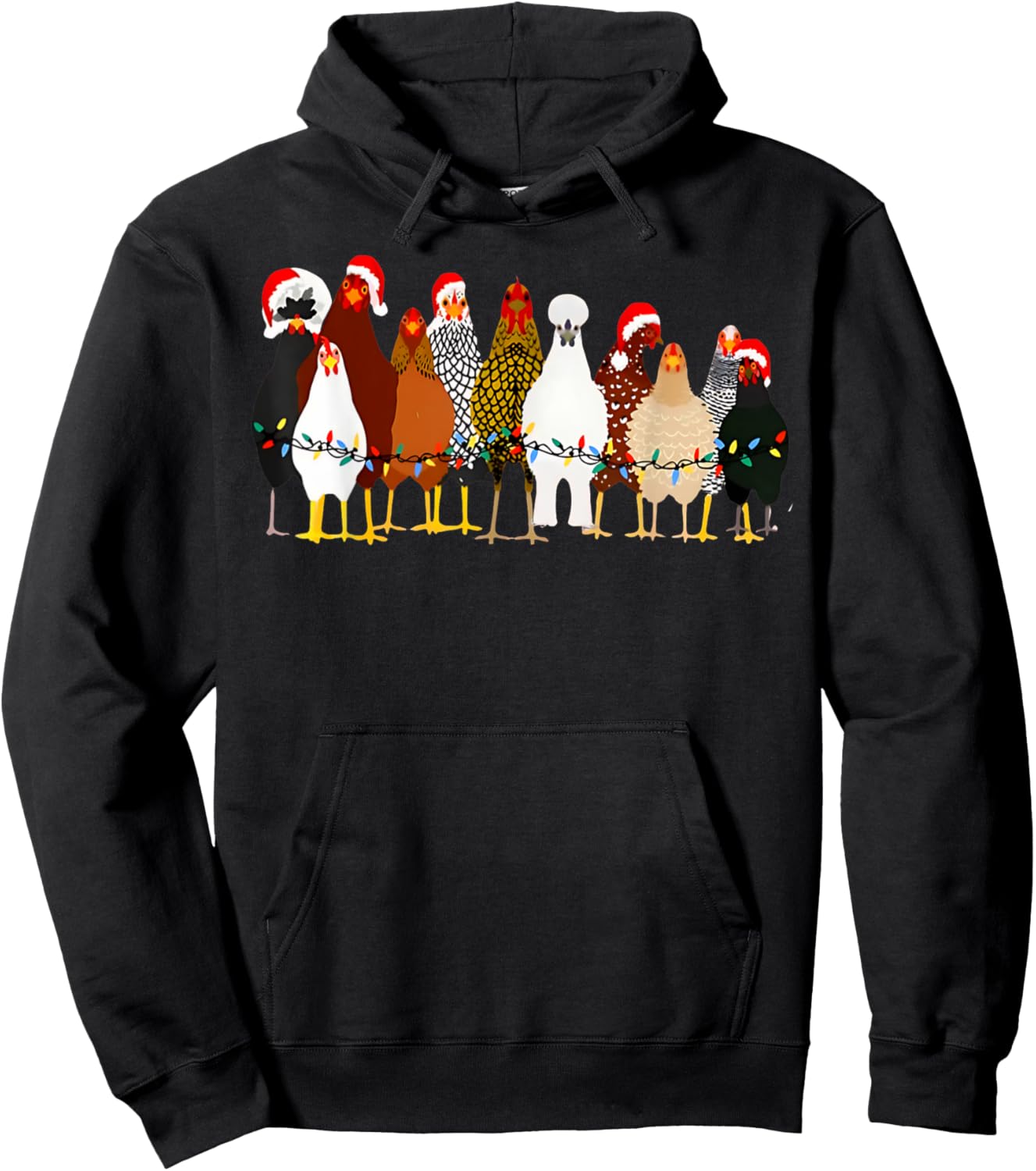 Cute Christmas Chickens Santa Farm Chickens Animals Pajamas Hoodie - Hoodie | Black