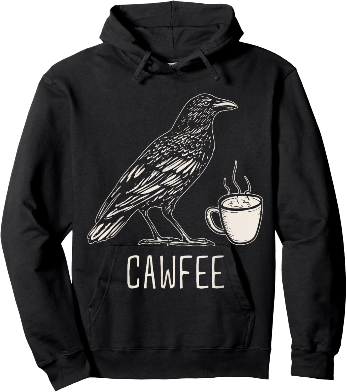 Cawfee Caw Coffee Lover Bird Pun Sayings Hoodie - Hoodie | Black