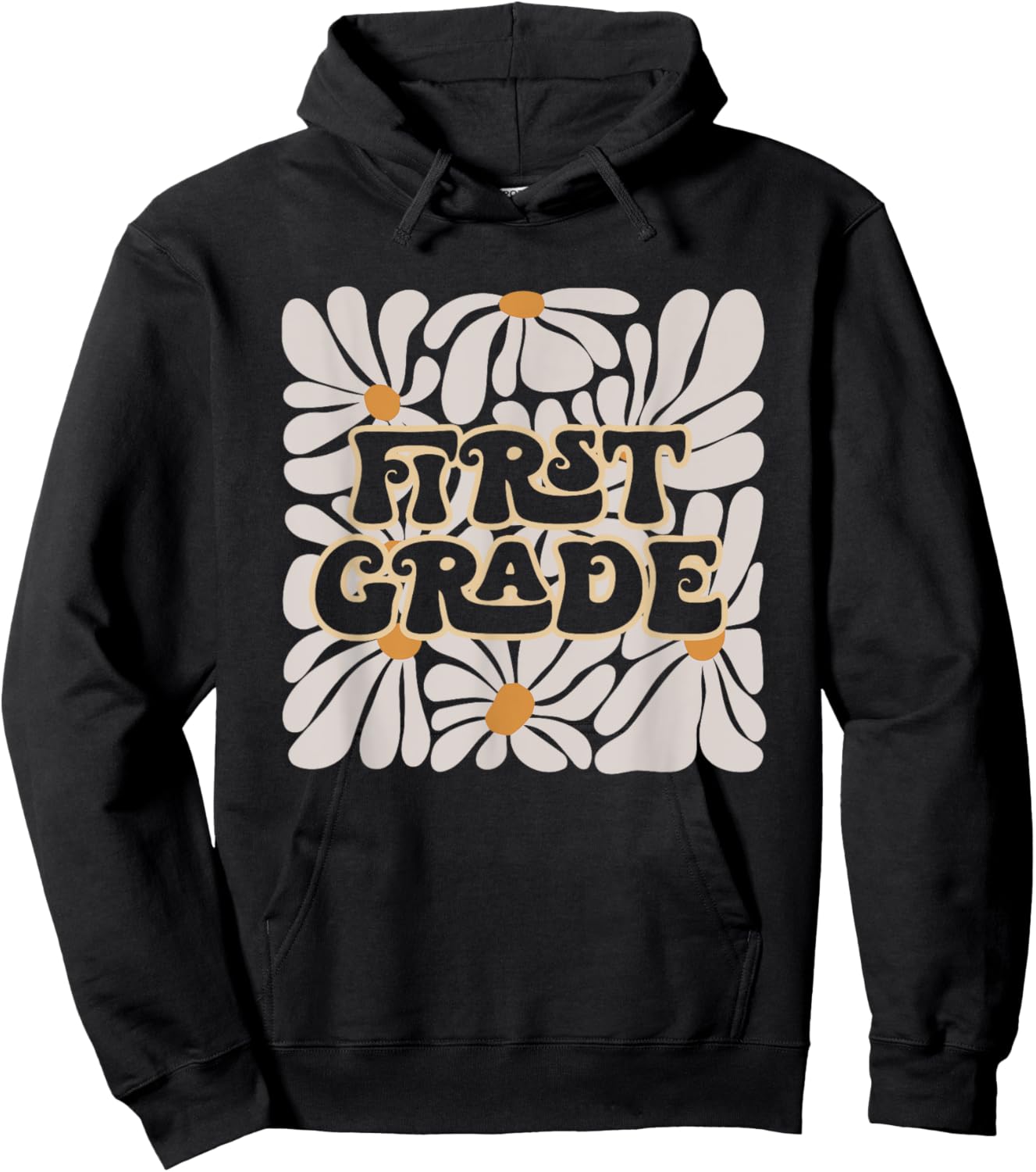 Retro Flower Power Squared First 1st Grade Back To School Hoodie - Hoodie | Black
