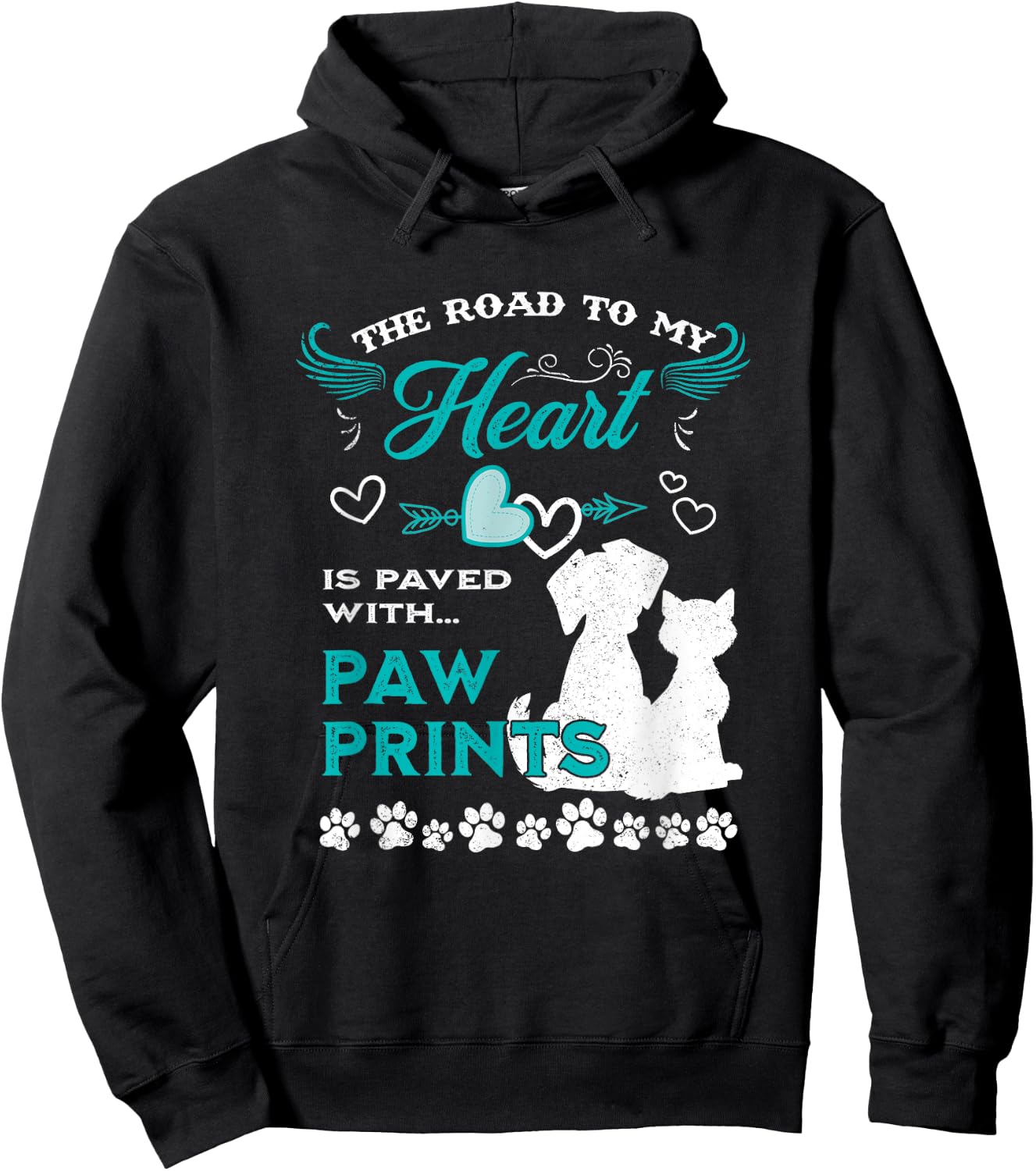 Dog Lovers The Road To My Heart Is Paved With Paw Prints Cat Women Girls Kids Hoodie - Hoodie | Black