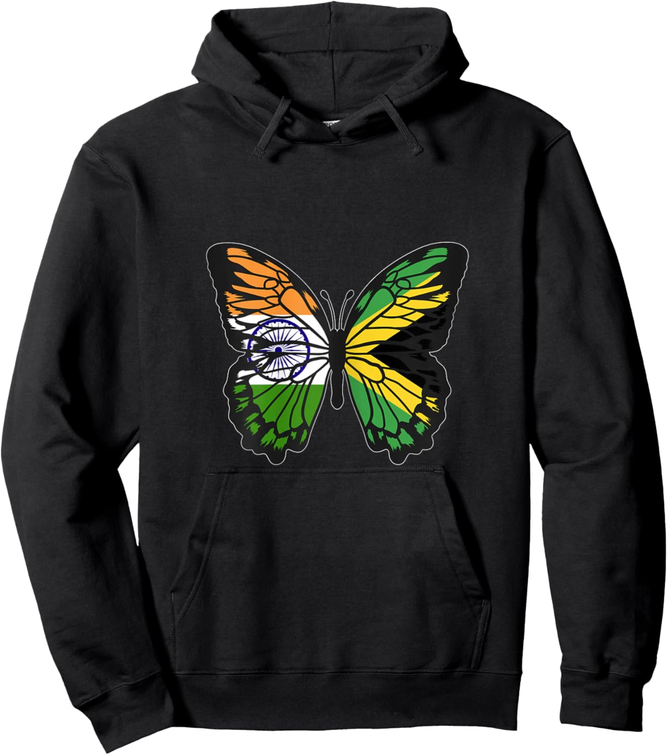 India and Jamaica Mix Butterfly Half Indian half Jamaican Hoodie - Hoodie | Black