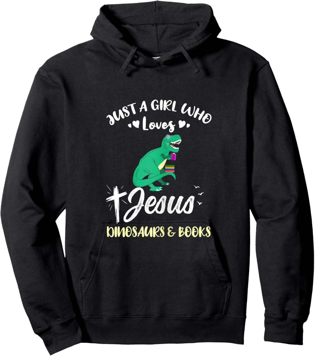 Just A Girl Who Loves Jesus Dinosaurs And Books Hoodie - Hoodie | Black