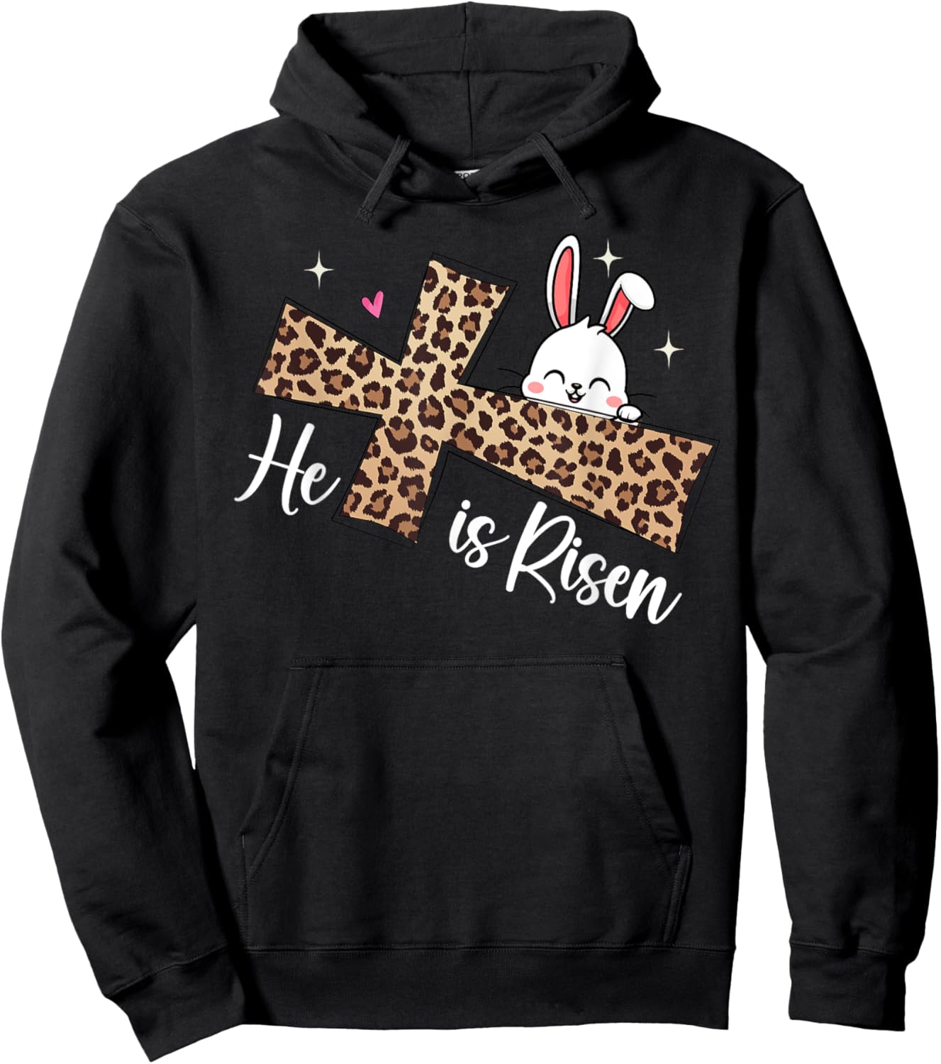 He Is Risen Leopard Cross Bunny Easter Day Christian Faith Hoodie - Hoodie | Black