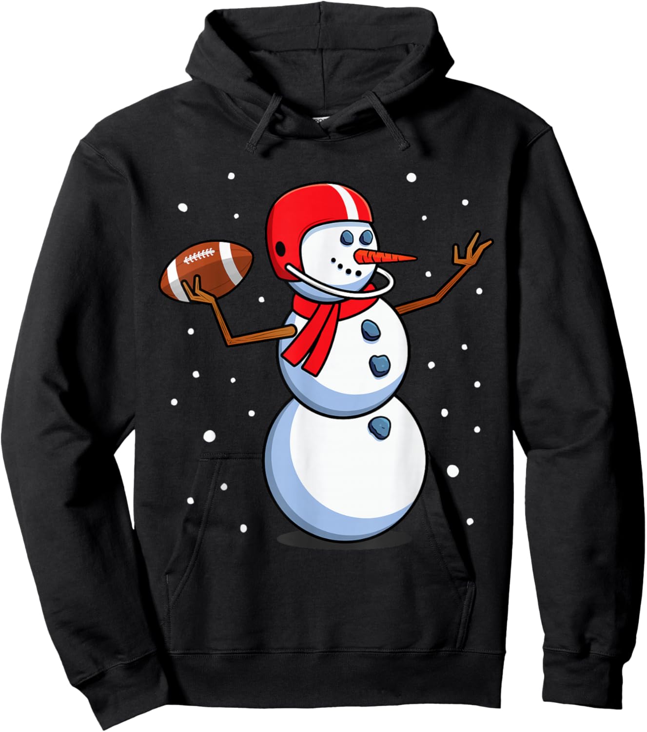 Snowman Football Player Santa Hat Men Boys Christmas Sports Hoodie - Hoodie | Black