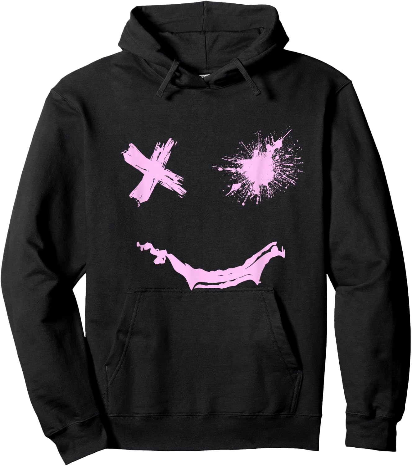 Pink Grunge Face Smile Color Graphic Pink Hoodie - Hoodie | Black