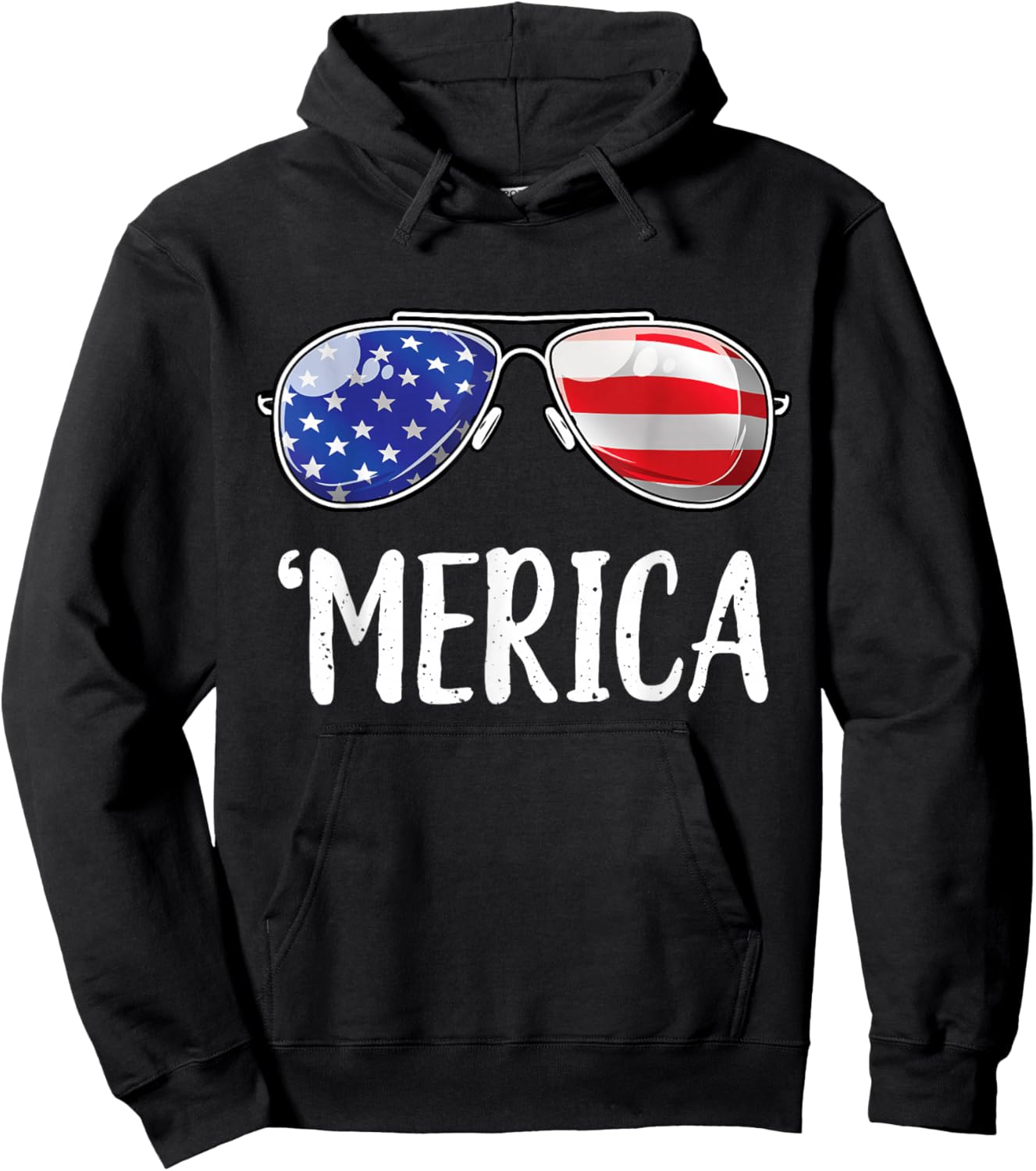 Merica Sunglasses 4th of July Men Women USA American Flag Hoodie - Hoodie | Black