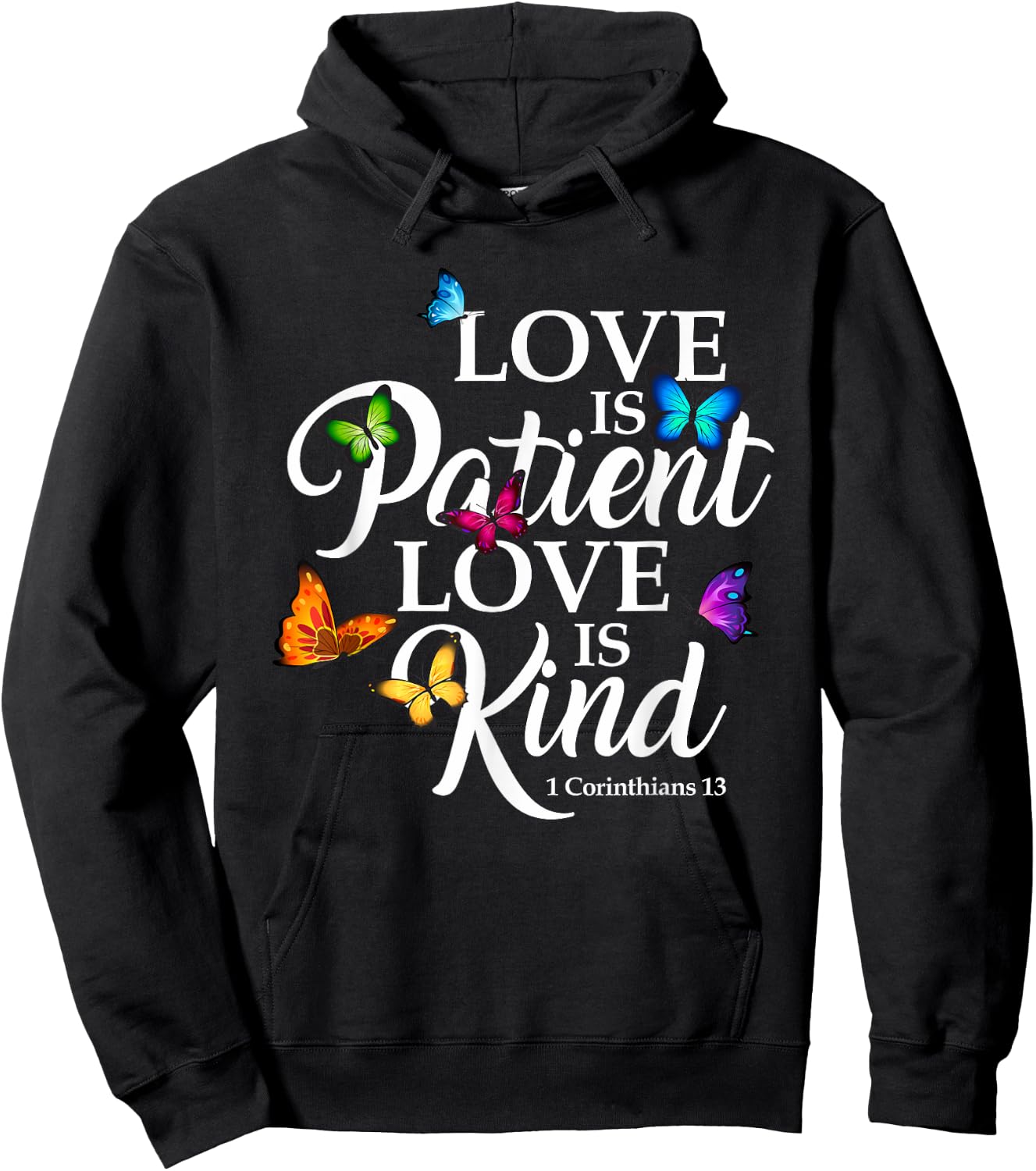 Love Is Patient Love is Kind 1 Corinthians 13 Butterfly Art Hoodie - Hoodie | Black
