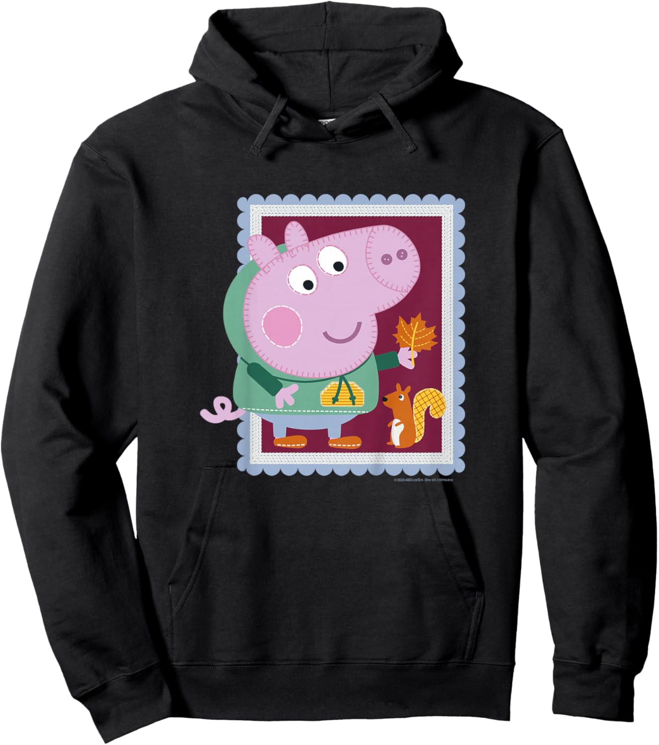 Kids Peppa Pig George & Squirrel Autumn Season Embroidered Stamp Hoodie - Hoodie | Black