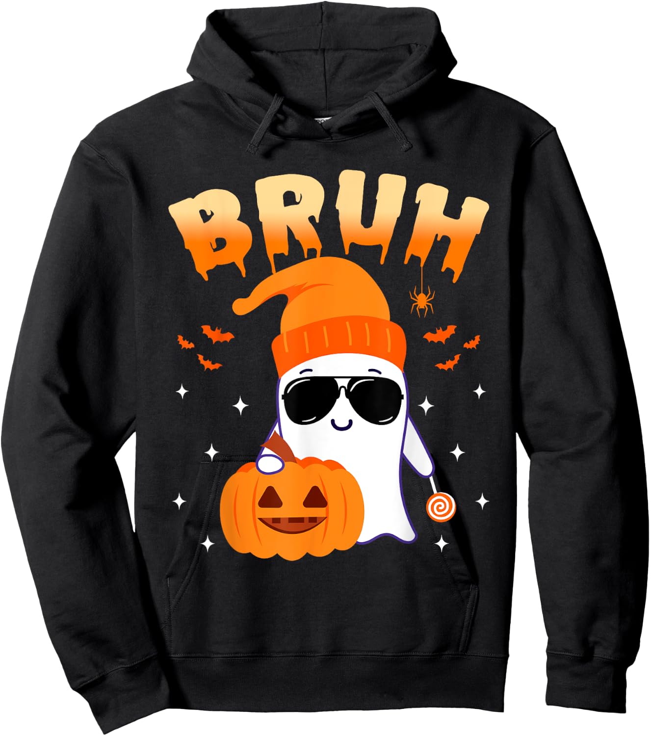 Bruh Ghost Halloween Cute Ghost Trick Or Treat Candy Kids Hoodie - Hoodie | Black