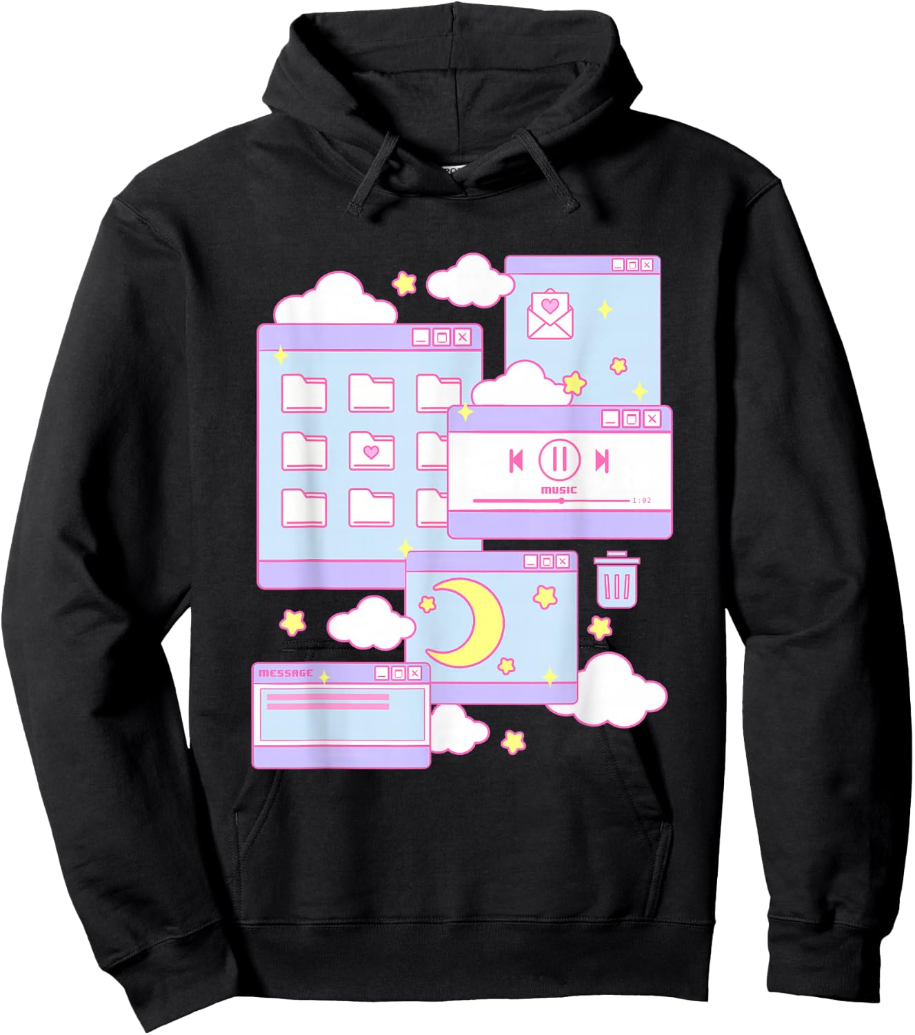 90s Grunge Kawaii E-Girl Browser Pastel Hoodie - Hoodie | Black