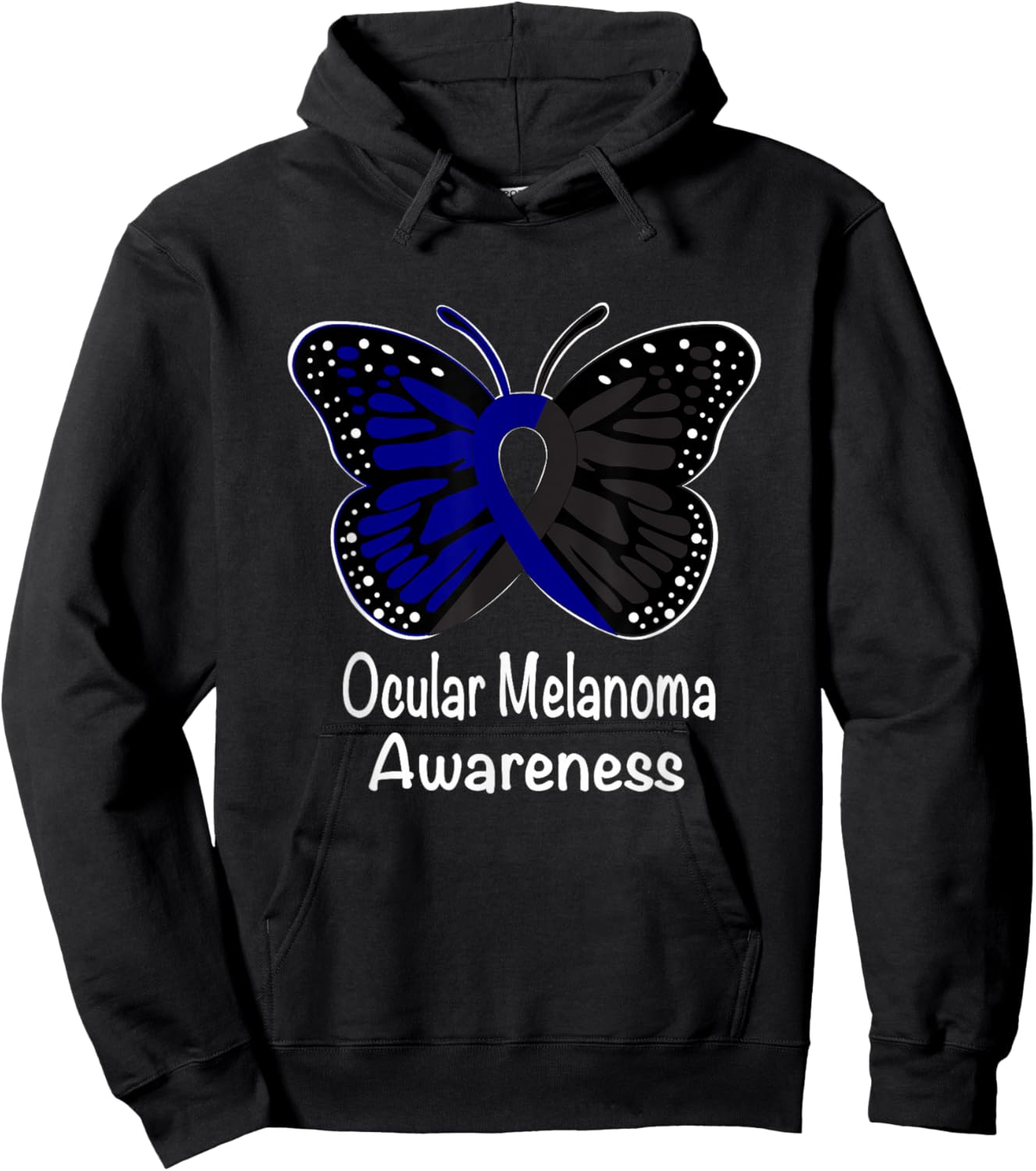 Ocular Melanoma Awareness Warrior Black & Blue Ribbon Hoodie - Hoodie | Black
