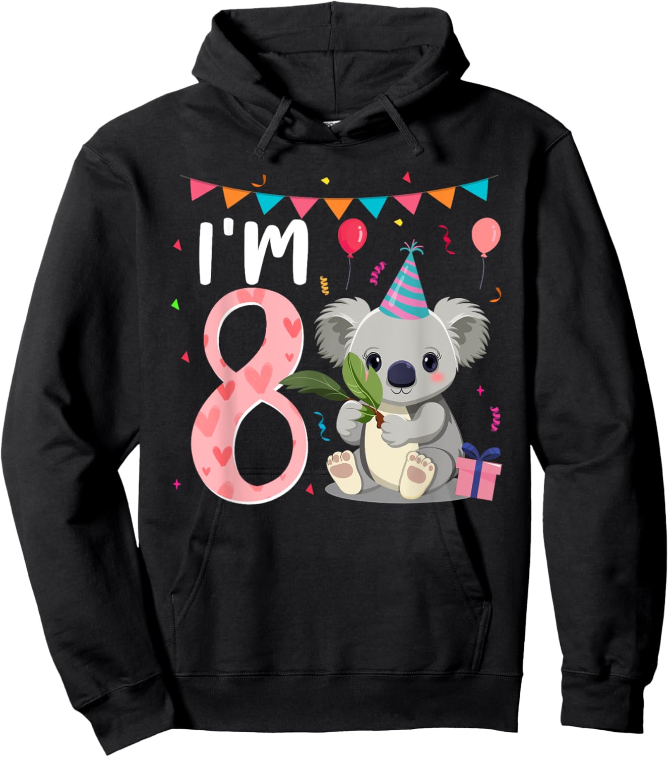 8th Birthday Girl Koala Bear 8 Year Old Hoodie - Hoodie | Black