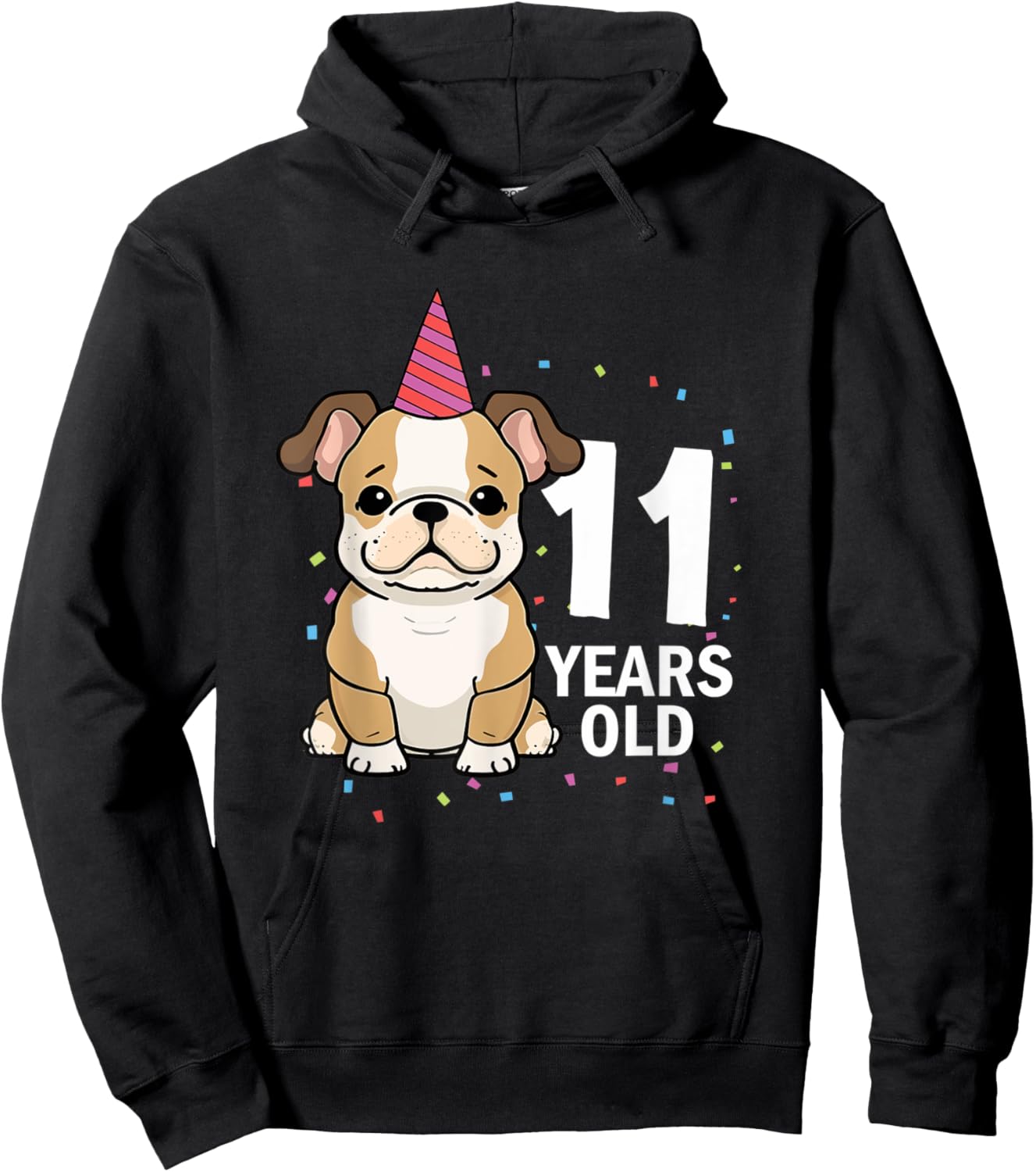 11 Years Old Birthday Bulldog Dog Lover 11th Bday Party Kid Hoodie - Hoodie | Black