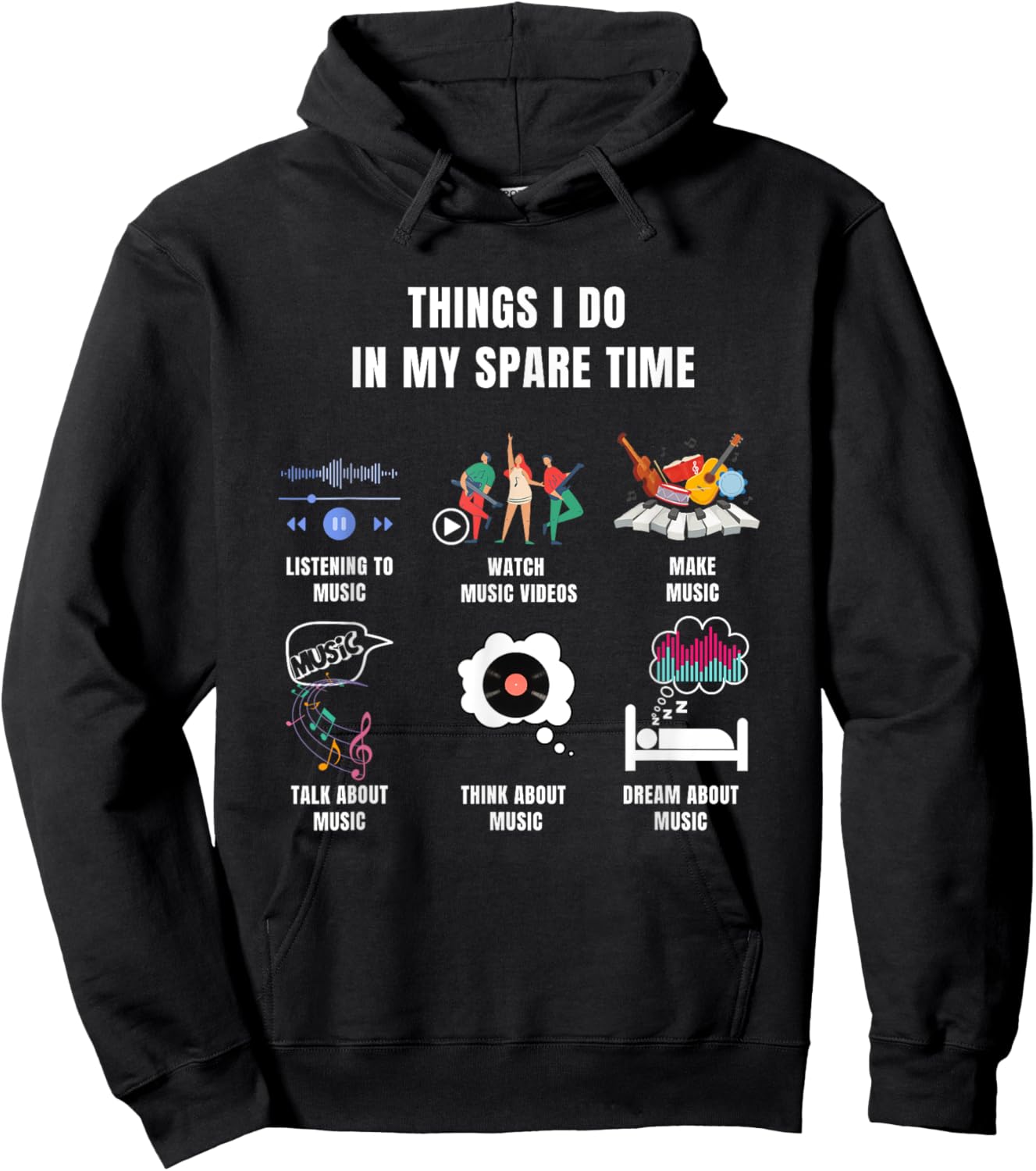 Music Lover Funny Things I Do In My Spare Time Print Hoodie - Hoodie | Black