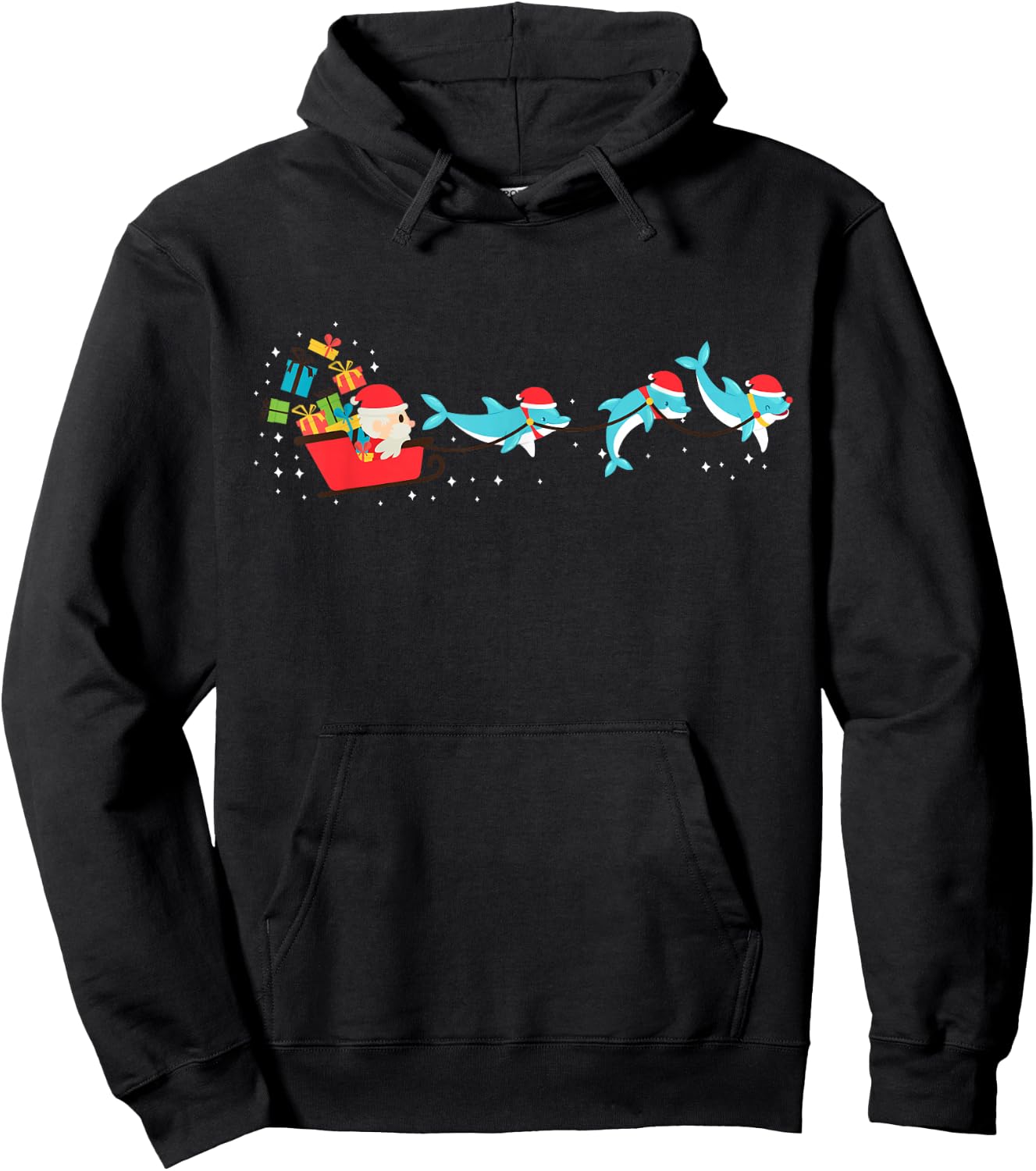 Dolphin Christmas Santa Sleigh Hoodie - Hoodie | Black