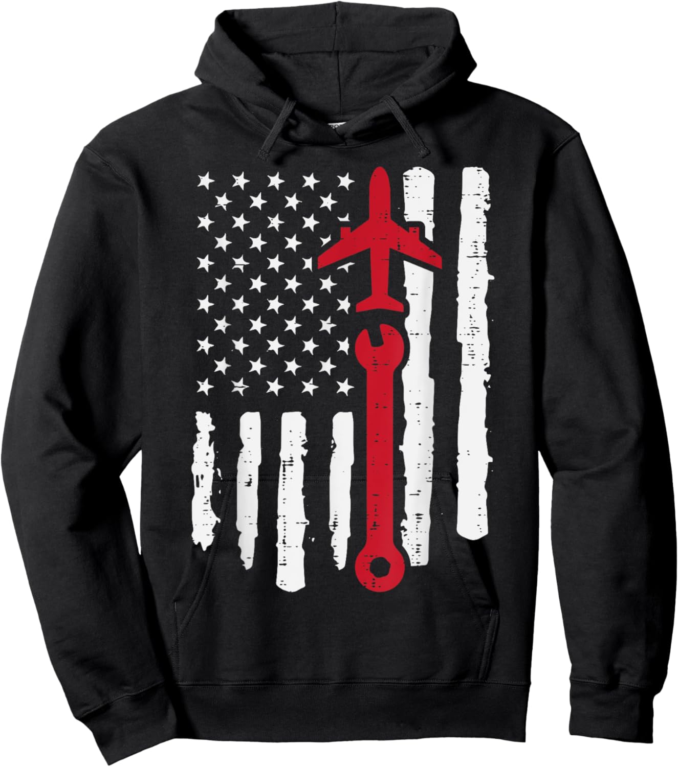 US Flag Airplane Wrench Aircraft Mechanic Patriot Men Women Hoodie - Hoodie | Black
