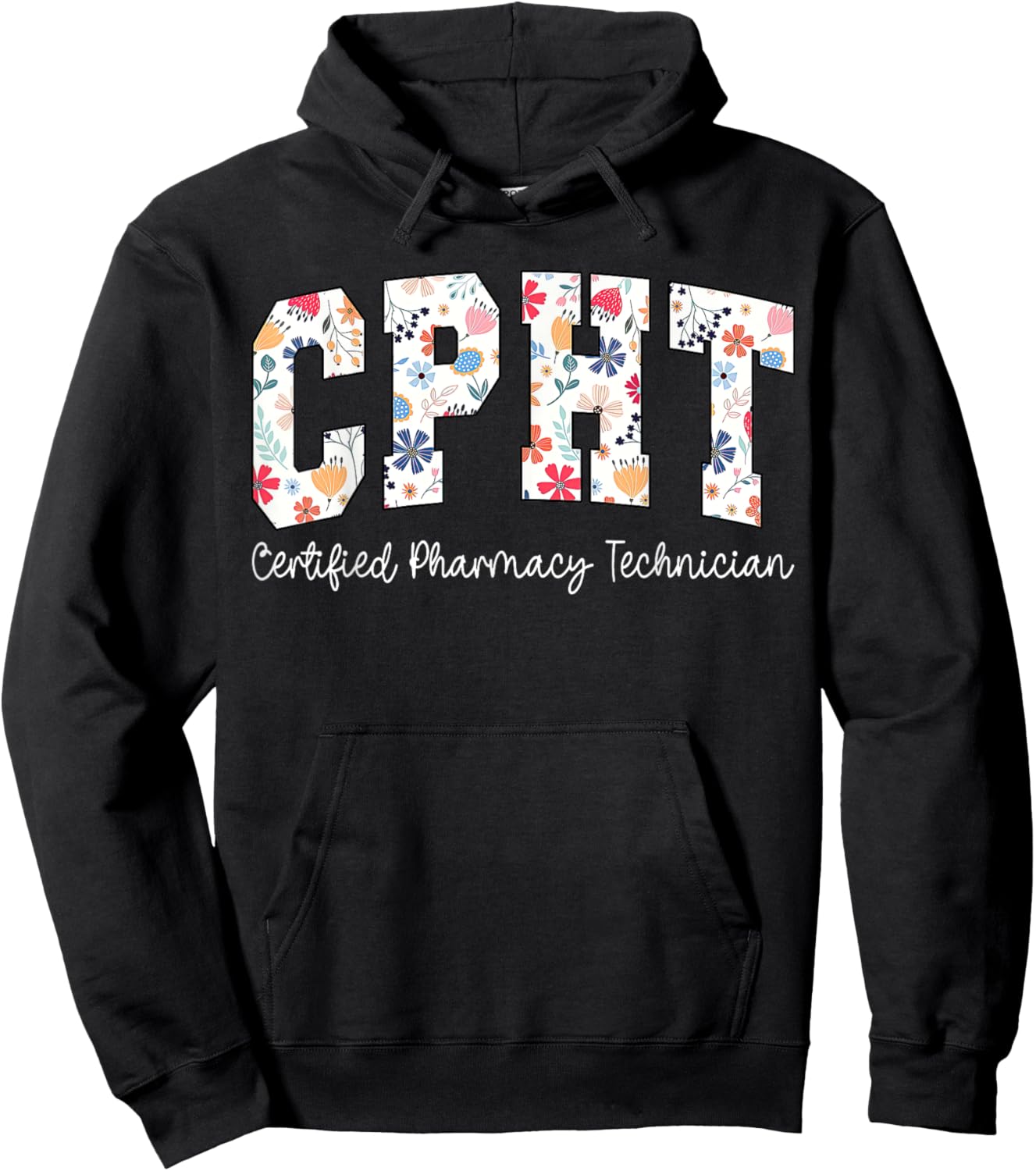 Retro Floral CPHT Certified Pharmacy Technician Pharmacist Hoodie - Hoodie | Black