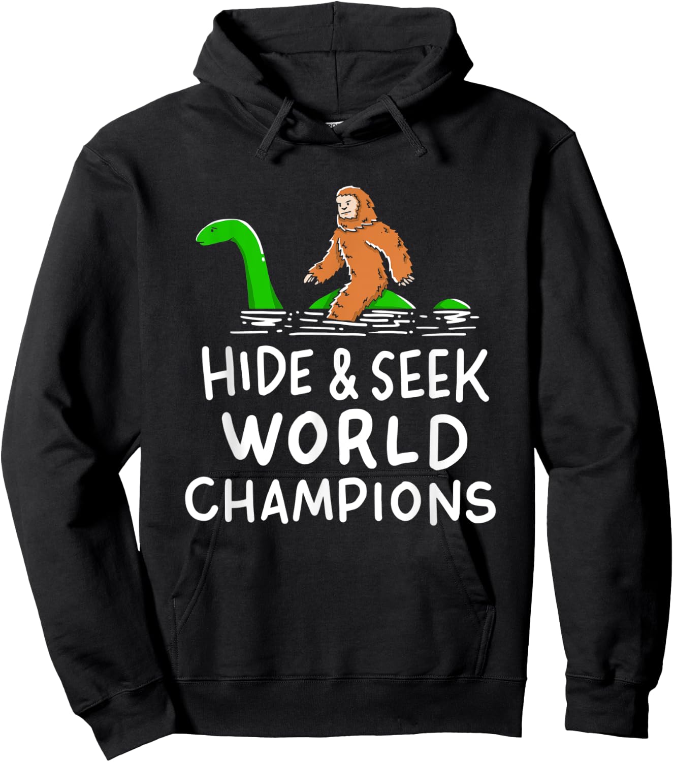 Bigfoot Riding Loch Ness Monster Gift A Champion Hoodie - Hoodie | Black