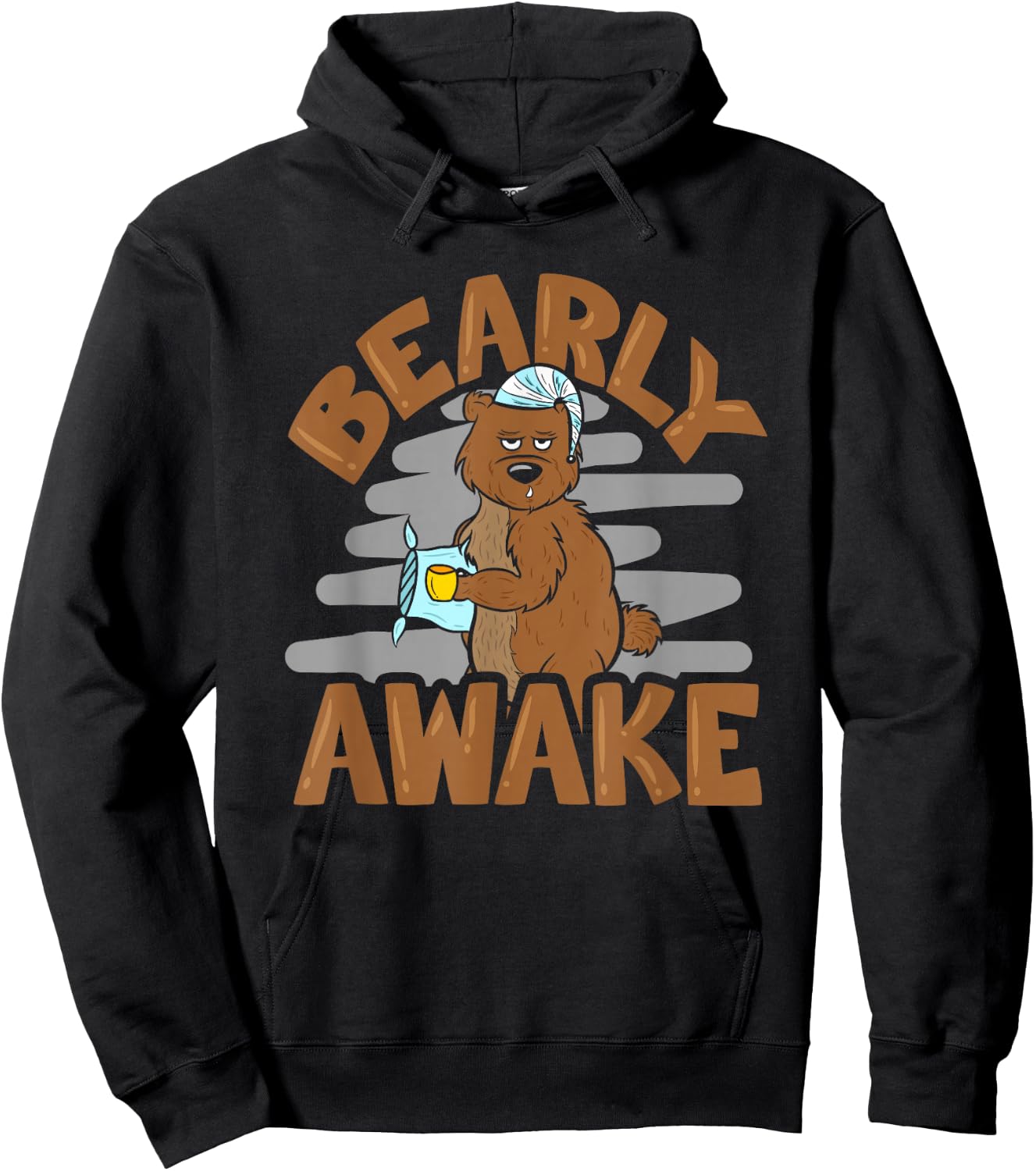 Bearly Awake Sleepy Bear in Pyjamas with Coffee Hoodie - Hoodie | Black