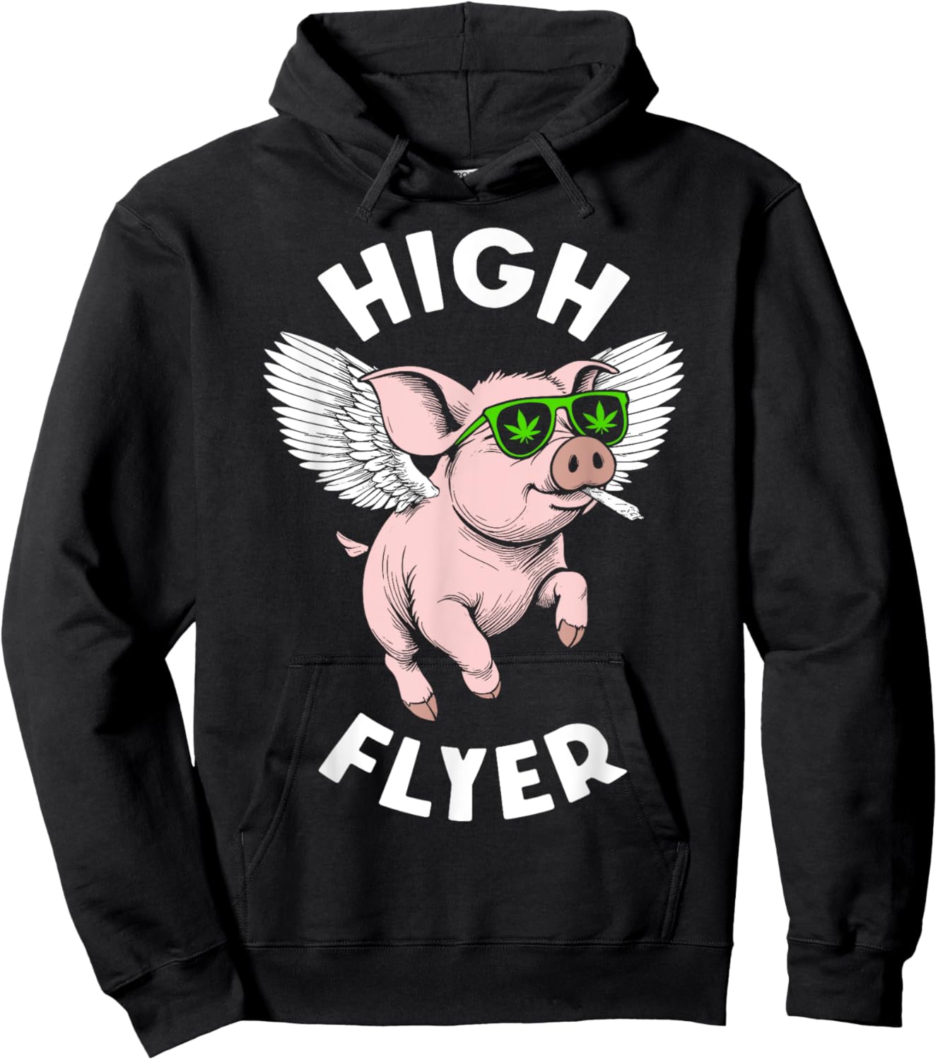 420 Marijuana Funny Pig Lover High Flyer Stoner Weed Pot Hoodie - Hoodie | Black