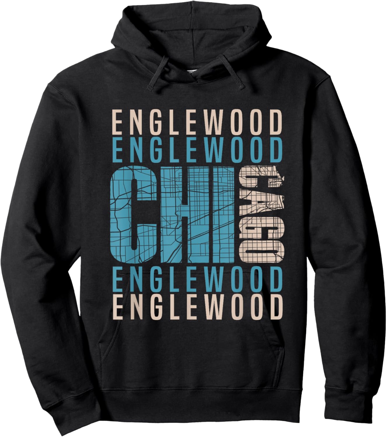 Chicago Englewood Chi-Town Neighborhood Map Hoodie - Hoodie | Black