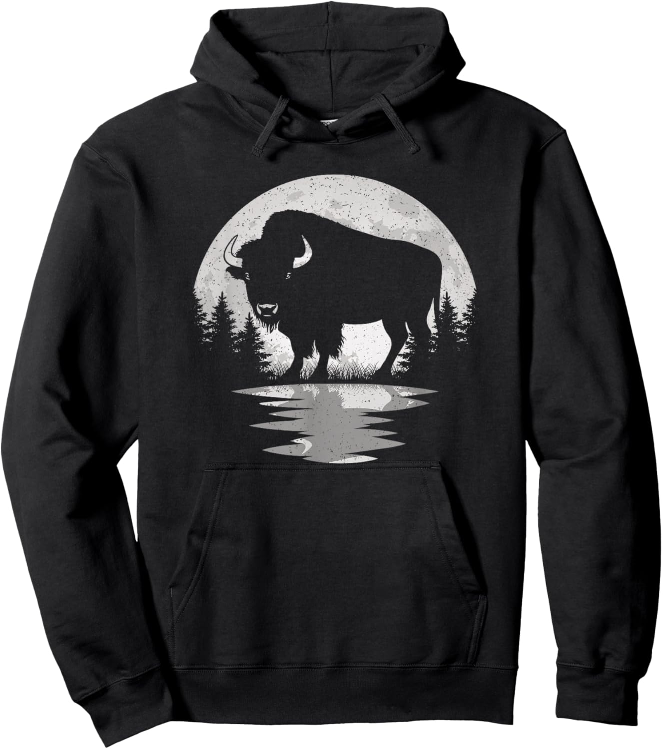 Bison Lover Moon Vintage Buffalo Men Women Kids Hoodie - Hoodie | Black