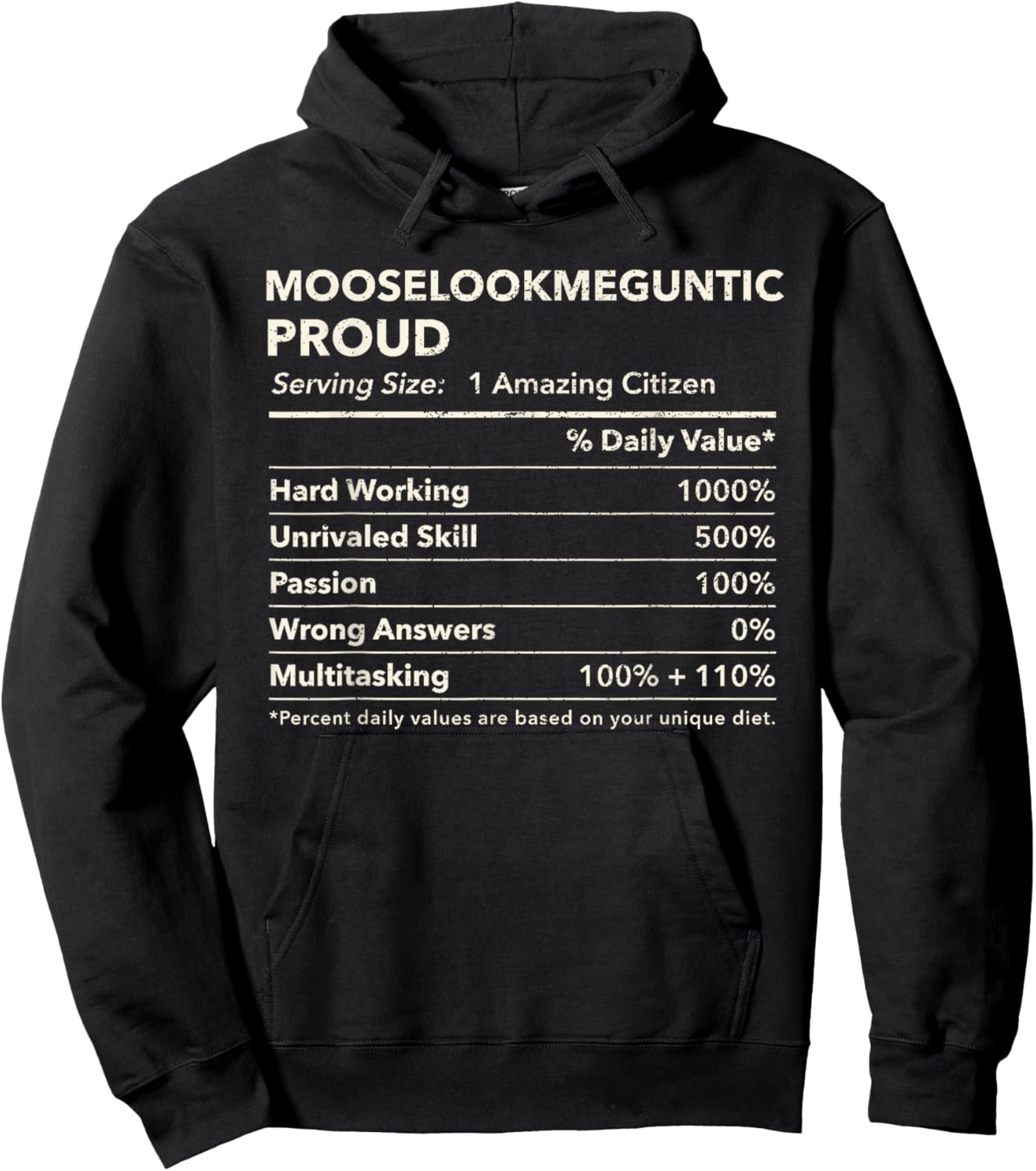 Mooselookmeguntic, Maine Proud Nutrition Facts Hoodie - Hoodie | Black