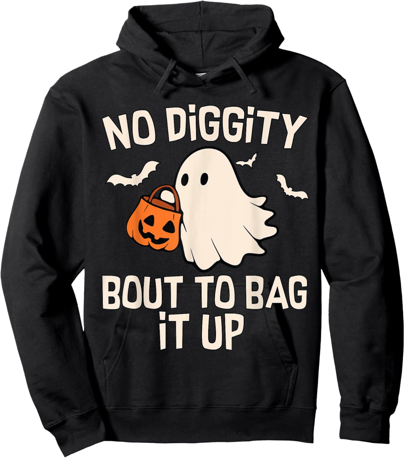 No Diggity Bout To Bag It Up Cute Ghost Halloween Kids Candy Hoodie - Hoodie | Black
