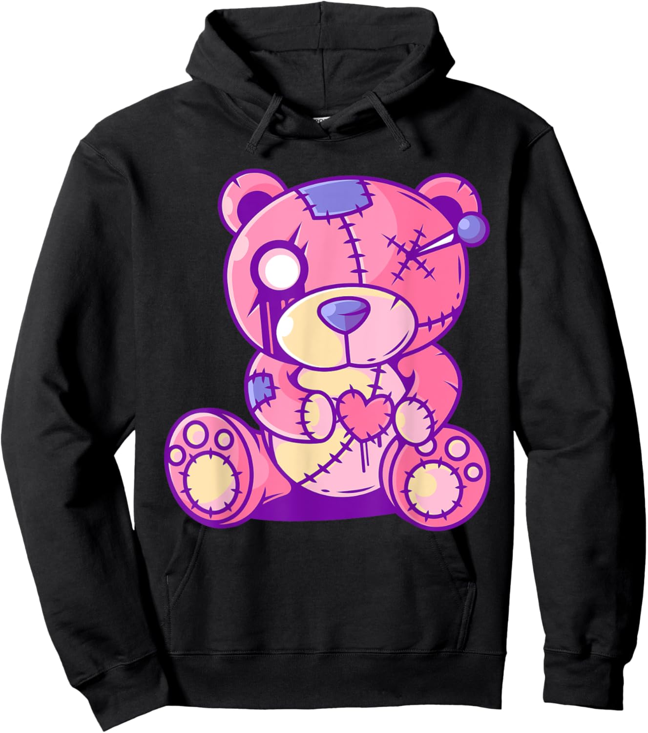 Pastel Goth Teddy Bear Japanese Anime Kawaii Menhera Hoodie - Hoodie | Black