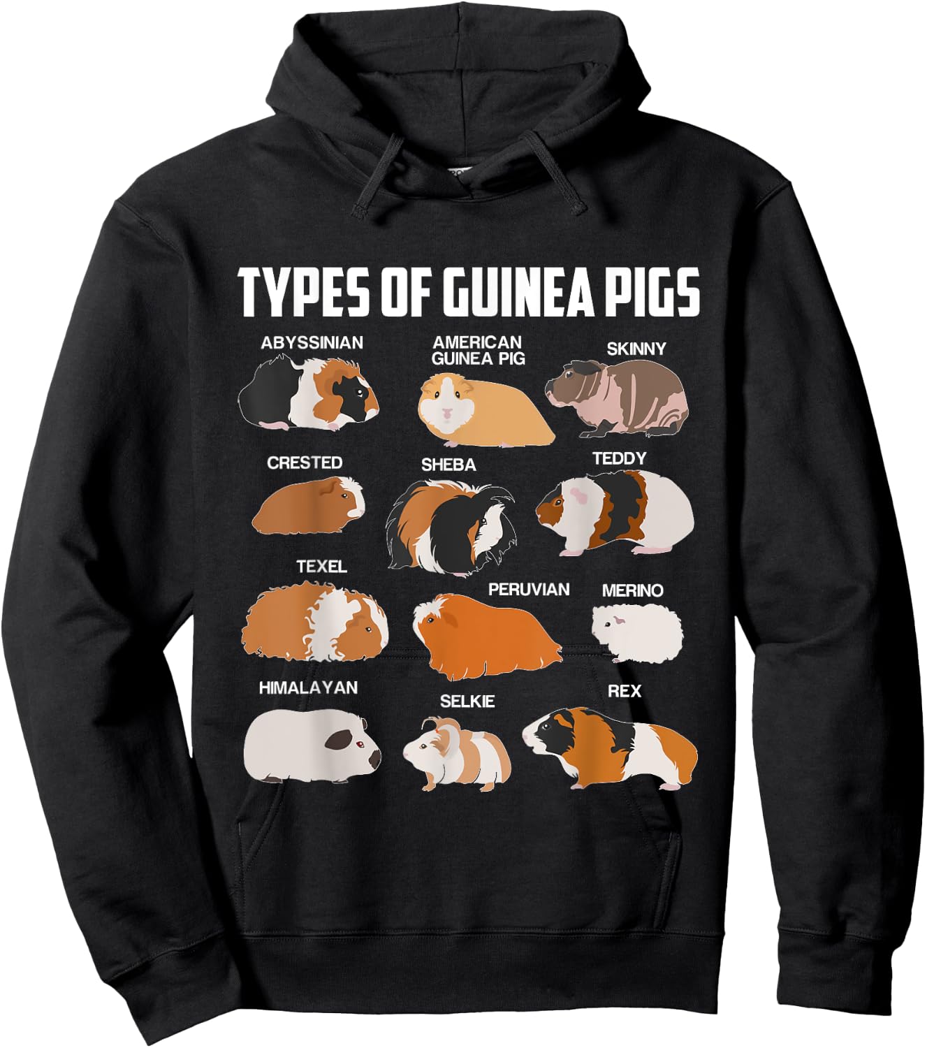 Different Types Guinea Pig Pet Gift Hoodie - Hoodie | Black