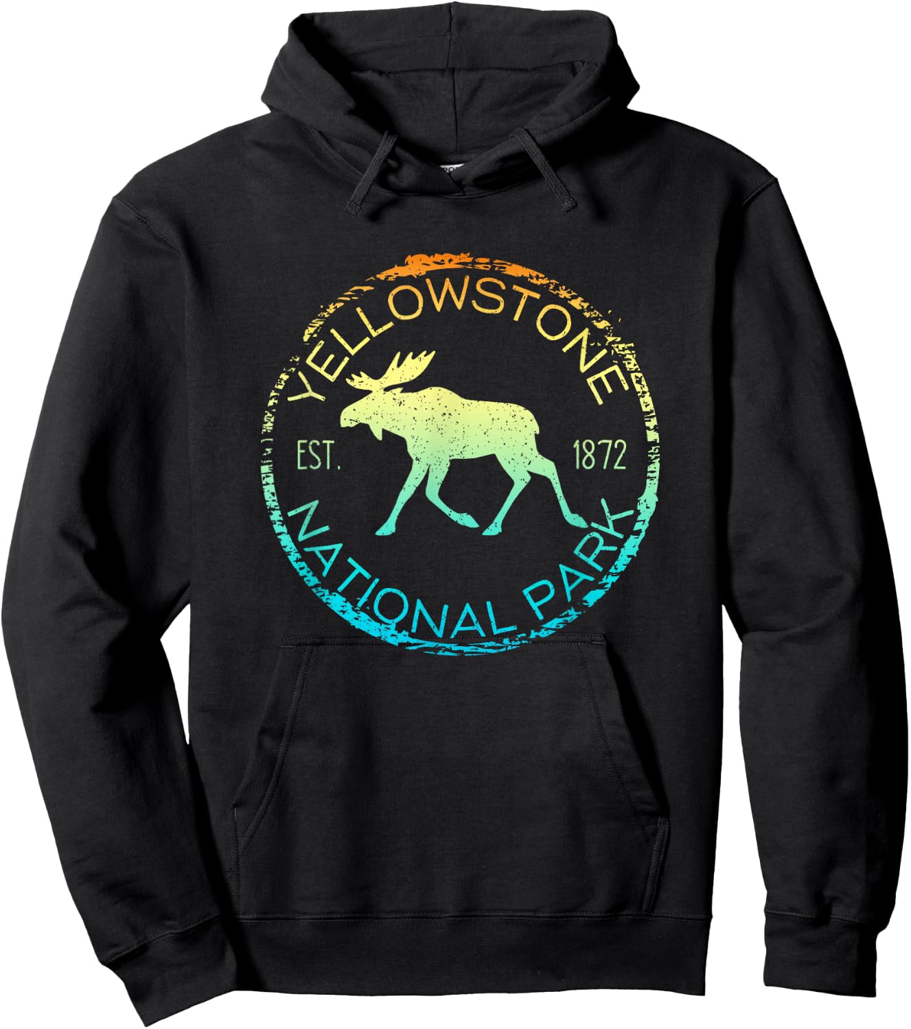 Yellowstone National Park Wyoming Retro Moose Hiker Souvenir Hoodie - Hoodie | Black