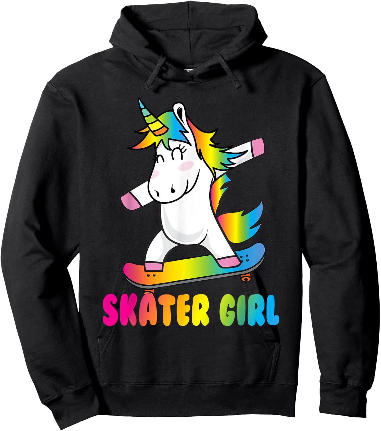 Skater Girl Funny Cute Unicorn Skating Cool Skateboard Hoodie - Hoodie | Black