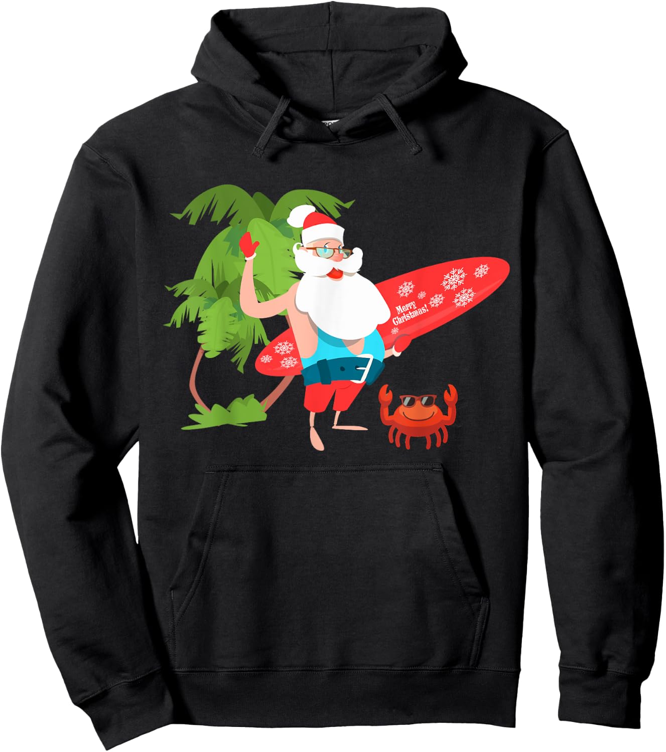 Santa Claus Hawaii Beach Funny Christmas in July Men Women Hoodie - Hoodie | Black