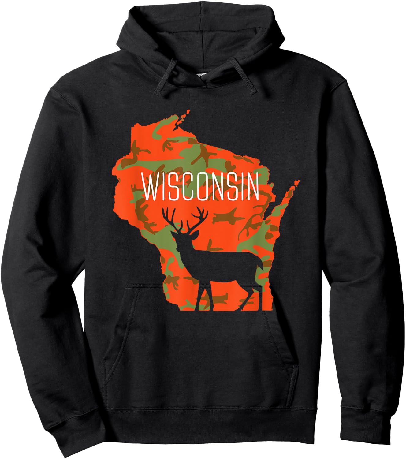 Wisconsin Blaze Orange Camouflage Deer Hunter Silhouette Hoodie - Hoodie | Black