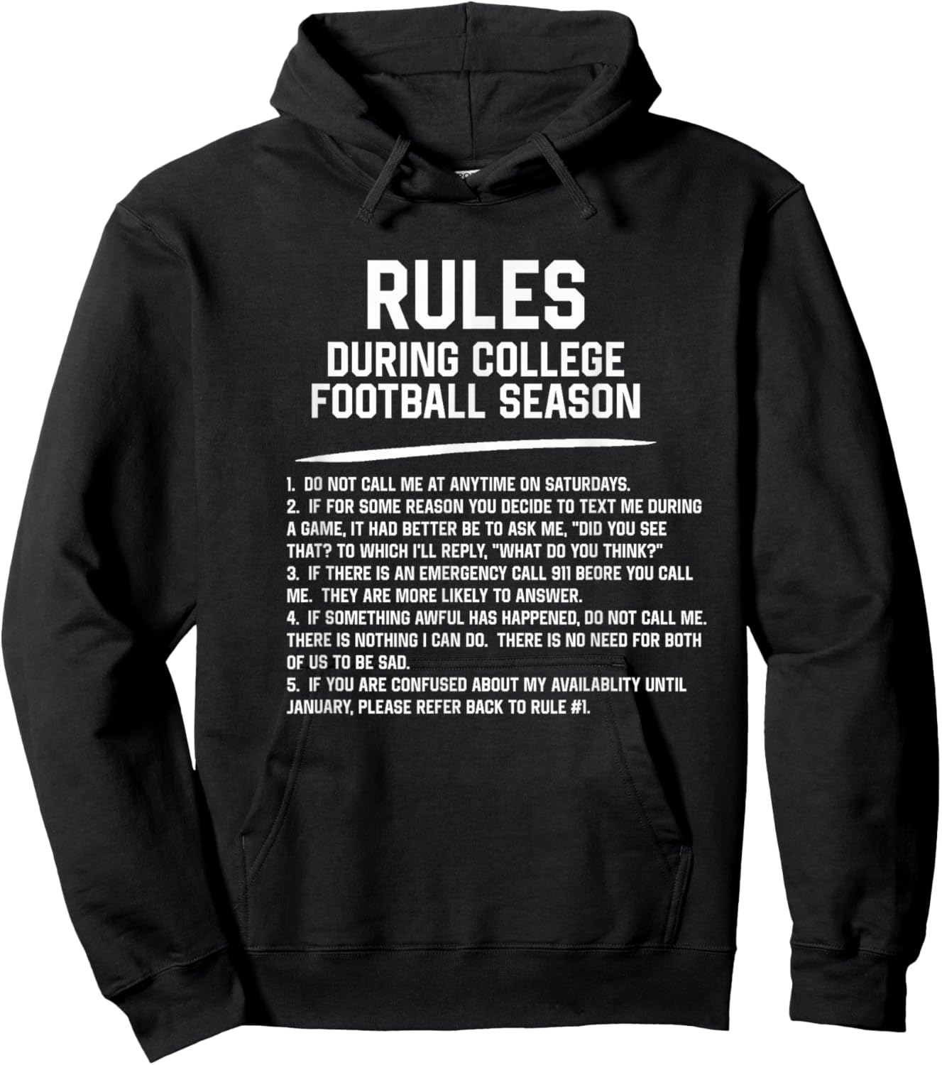 Funny Rules for College Football Season Sarcastic Sports Fan Hoodie - Hoodie | Black