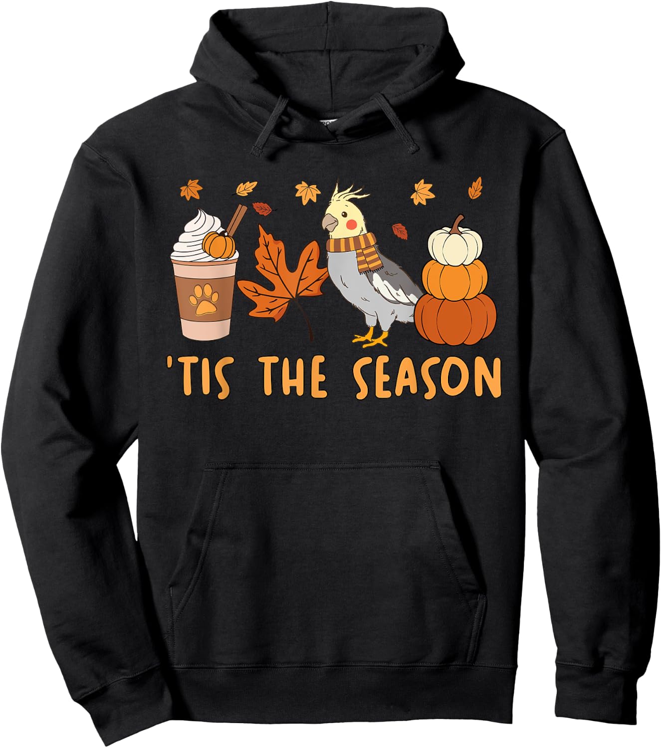 Tis The Season Cockatiel Parrot Fall Autumn Pumpkin Coffee Hoodie - Hoodie | Black