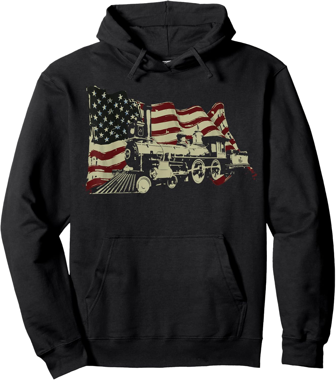 Steam Train Driver Trainspotting Locomotive American Flag Hoodie - Hoodie | Black