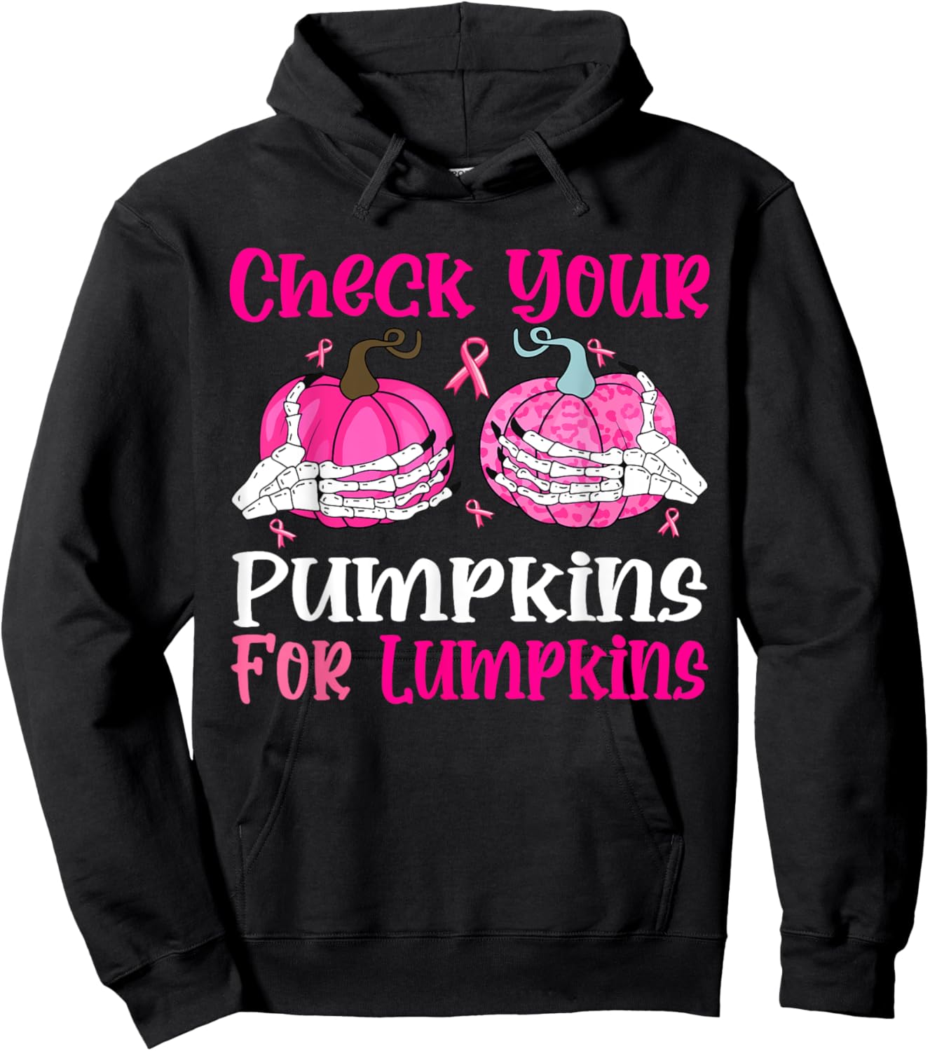 Check Your Pumpkins Breast Cancer Awareness Halloween Women Hoodie - Hoodie | Black