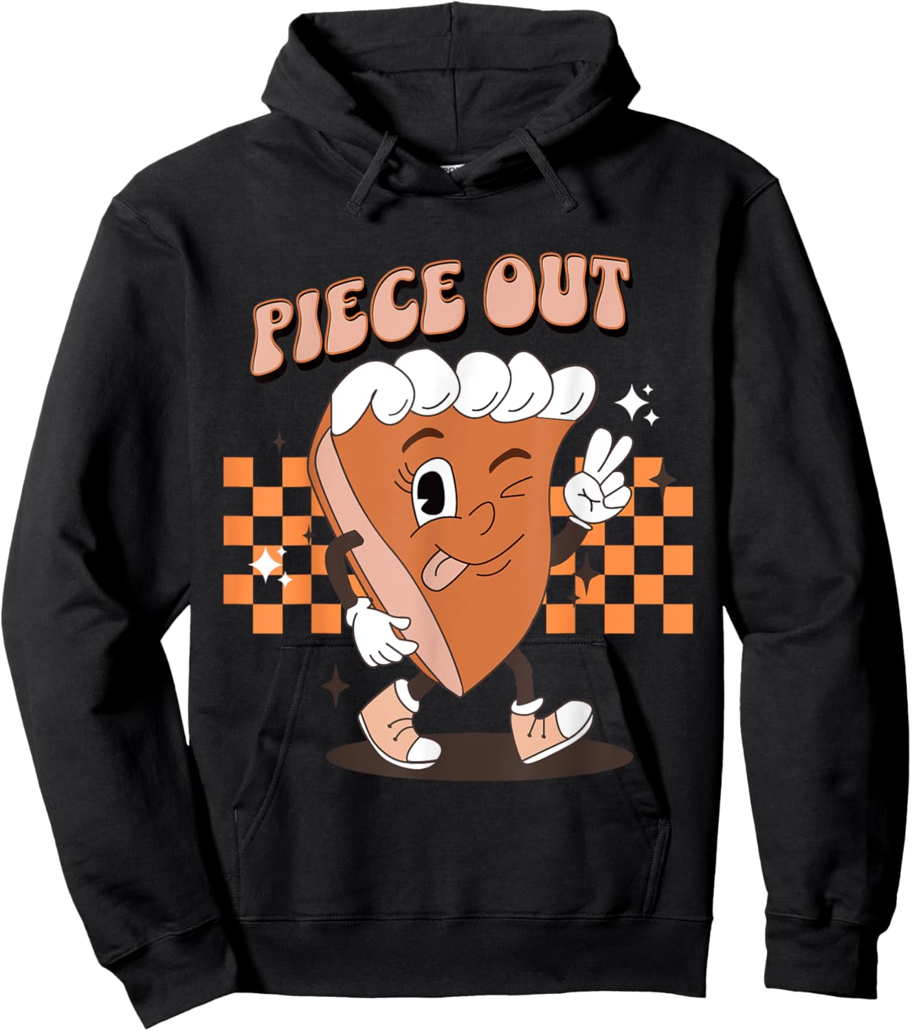 Retro Pumpkin Pie Piece Out Peace Funny Thanksgiving Fall Hoodie - Hoodie | Black