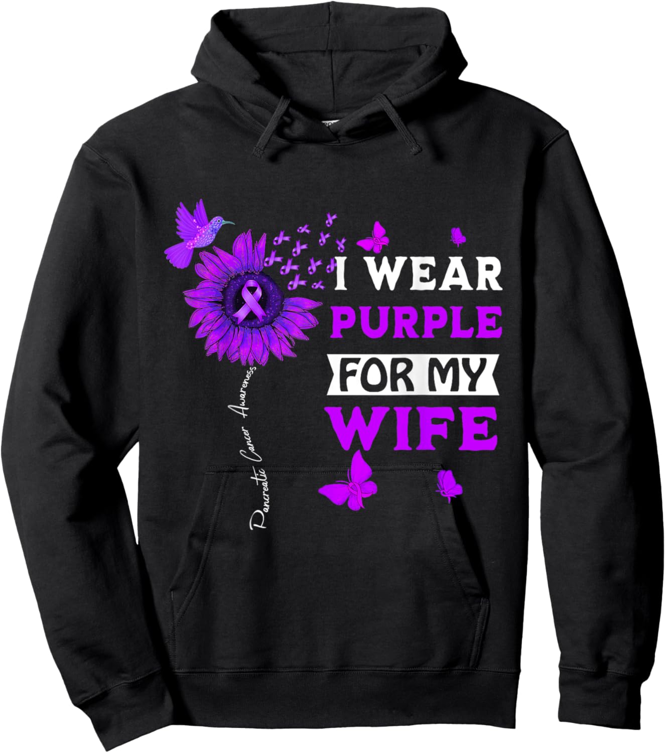 I Wear Purple For My Wife Pancreatic Cancer Awareness Hoodie - Hoodie | Black