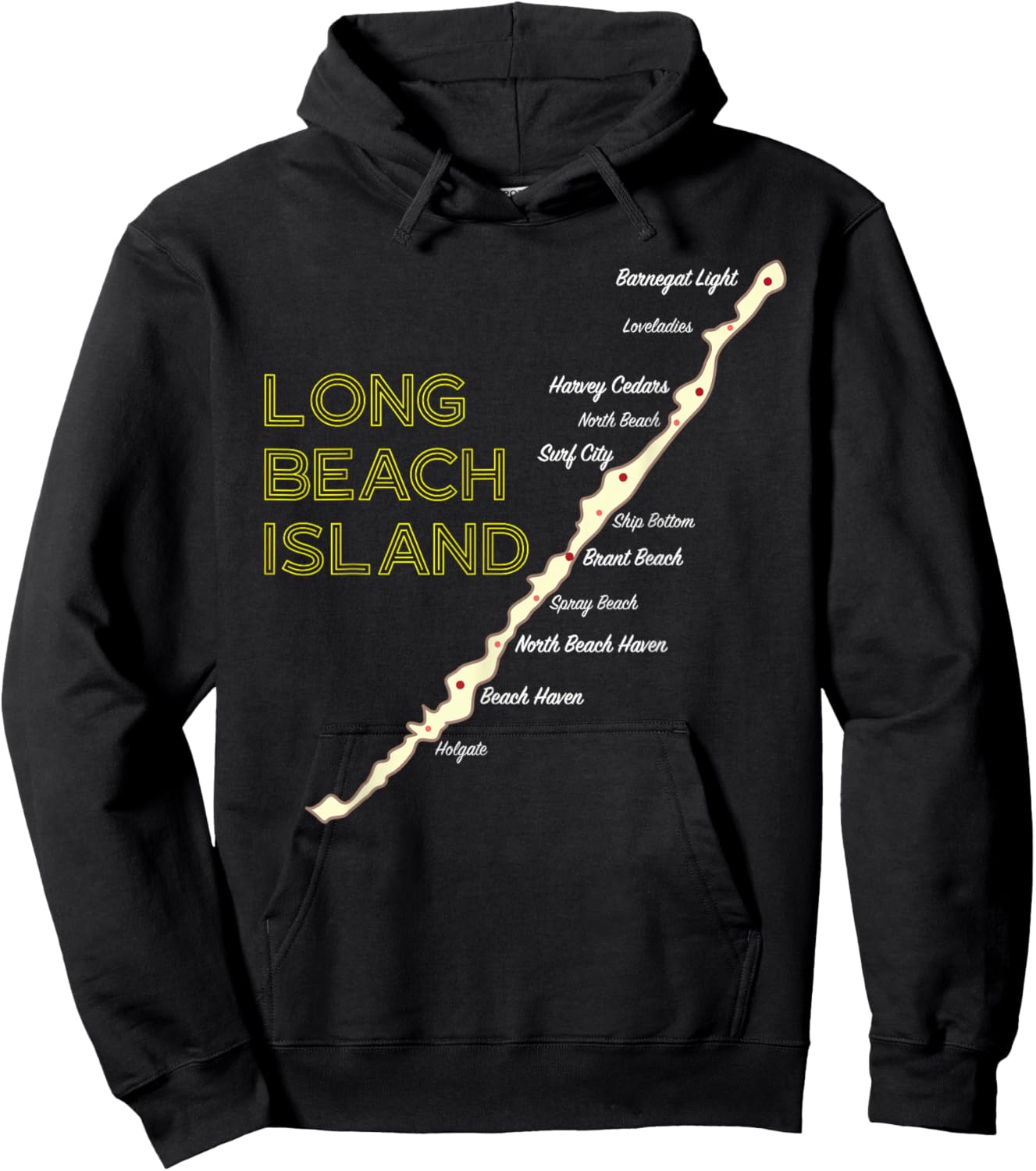 LBI NJ Long Beach Island New Jersey NJ Beach House Shore Map Hoodie - Hoodie | Black