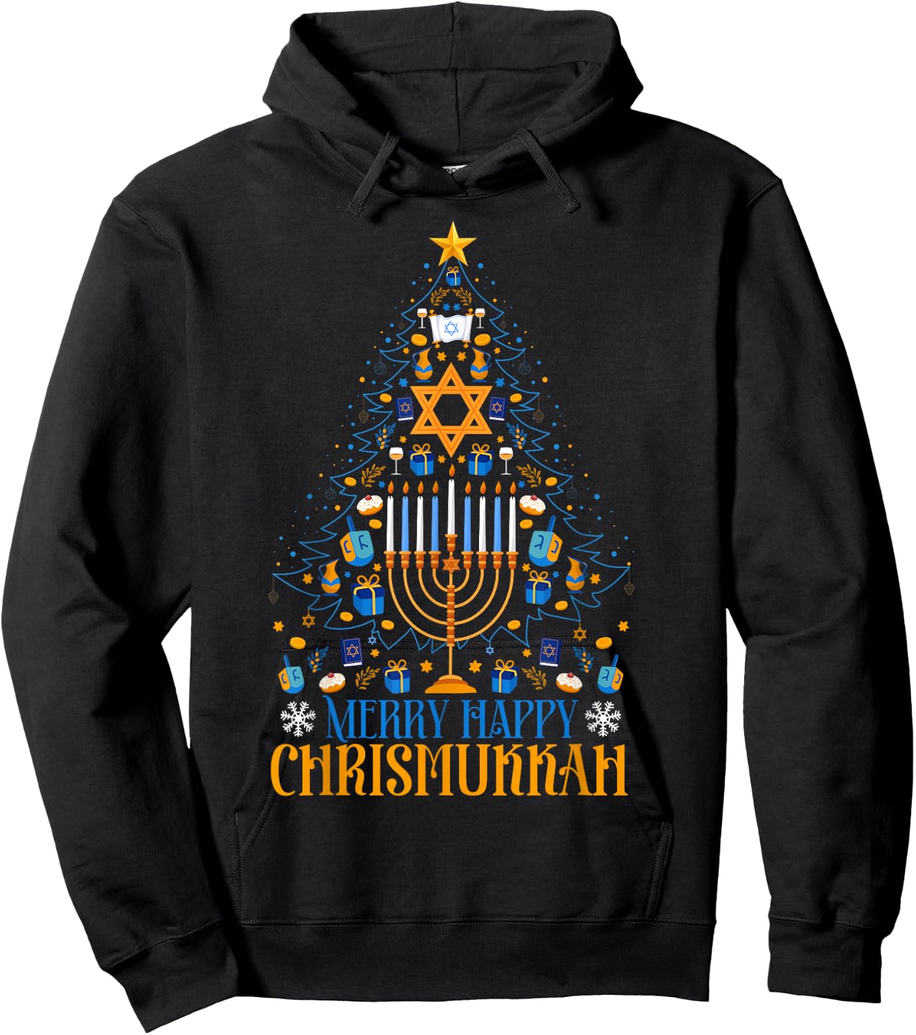 Merry Happy Christmukkah Jewish Christmas Hanukkah Chanukah Hoodie - Hoodie | Black