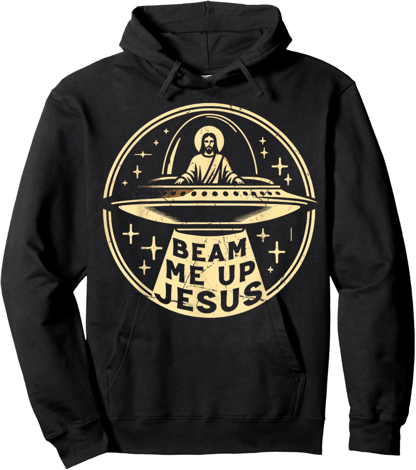 Vintage Funny Quote Beam Me Up Retro Jesus Faith Space Hoodie - Hoodie | Black